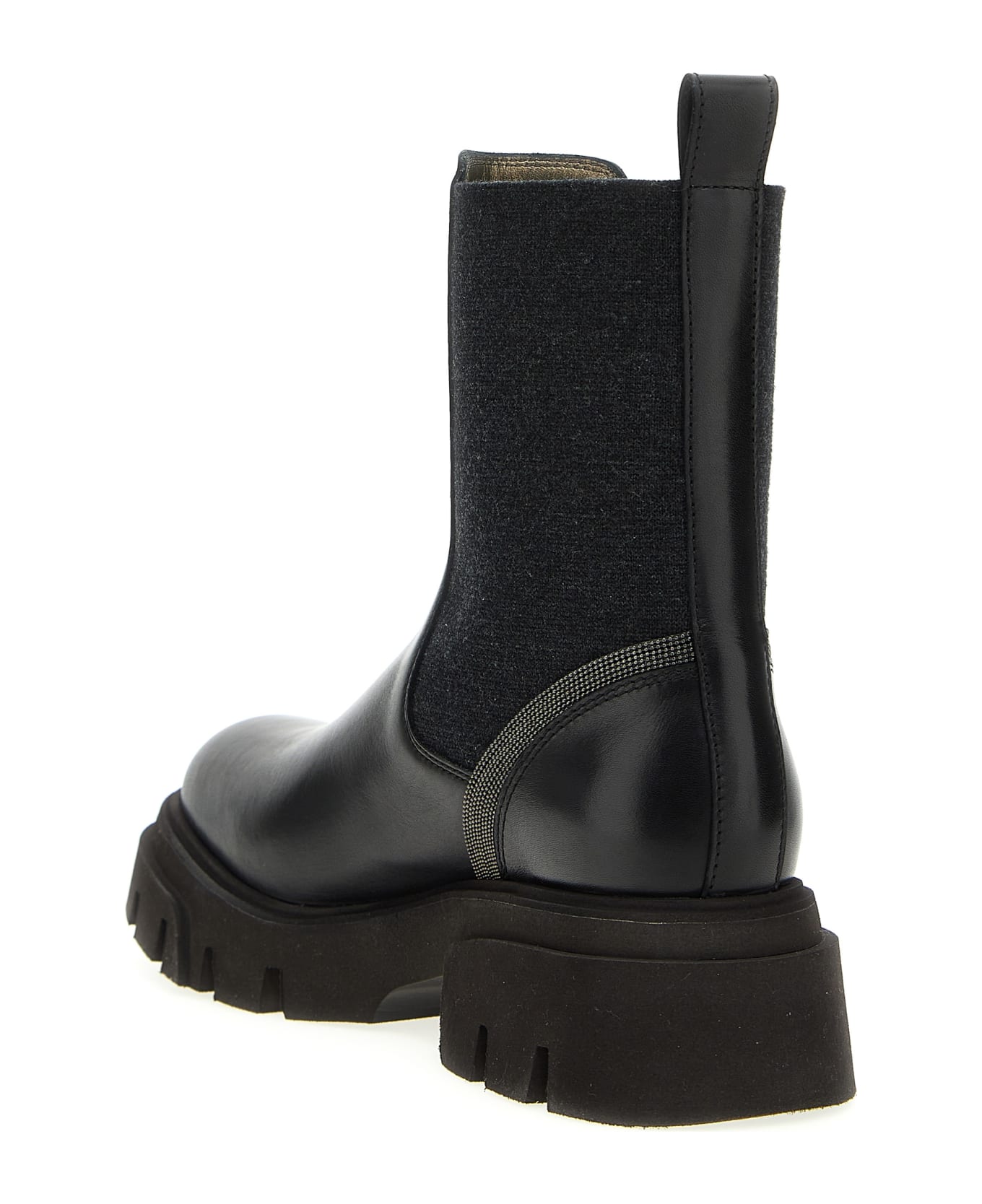 Brunello Cucinelli Monile Leather Ankle Boots - Black  