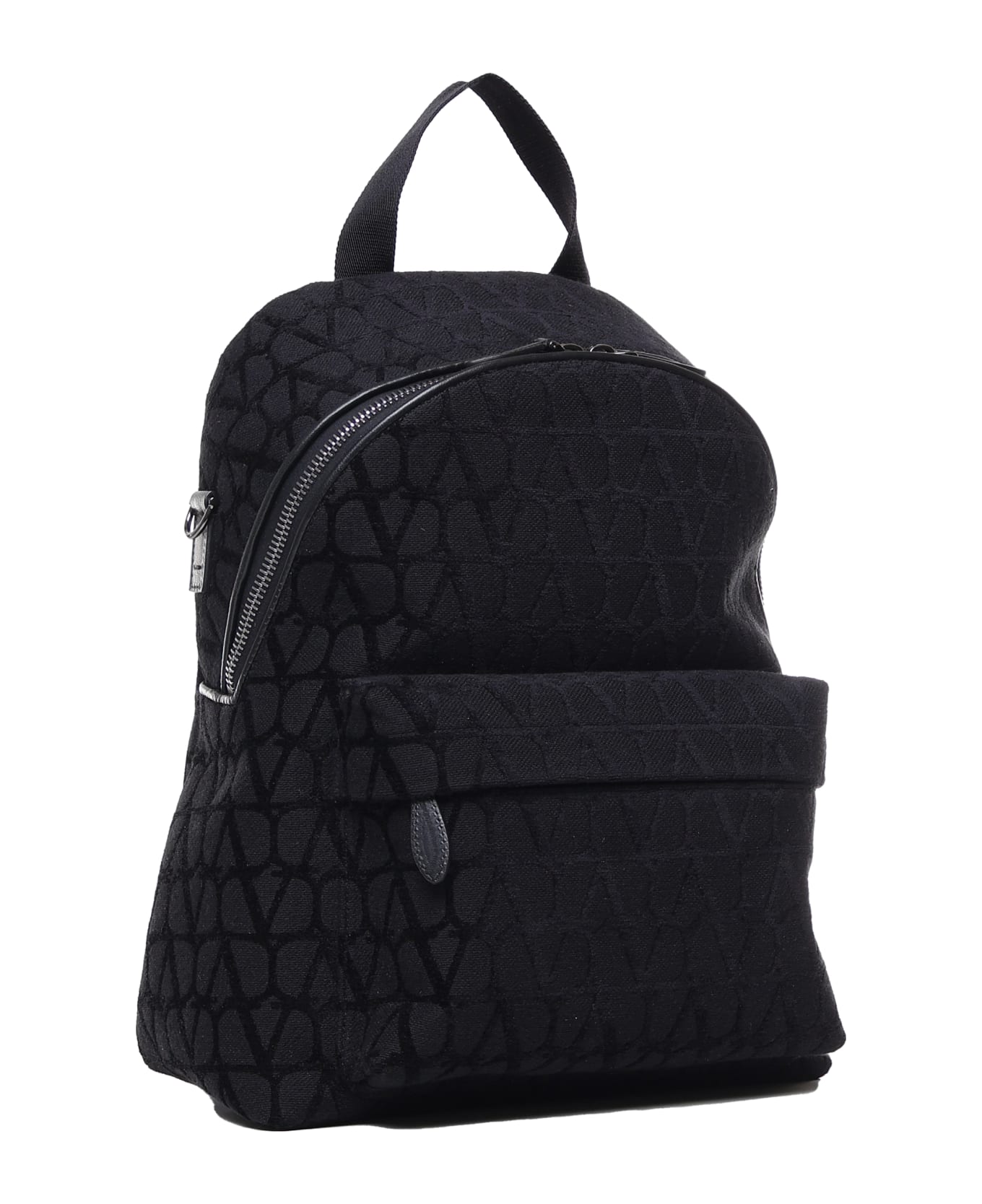 Valentino Garavani Toile Iconographe Backpack In Toile Iconographe With Leather Details - Black バックパック