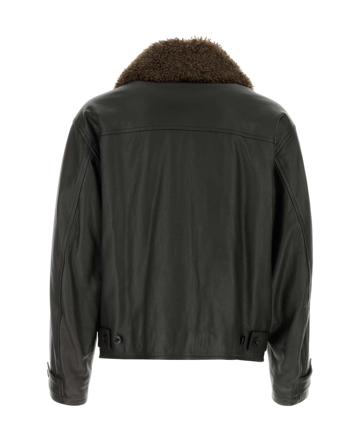 Lemaire Dark Brown Leather Jacket - DARKESPRESSO