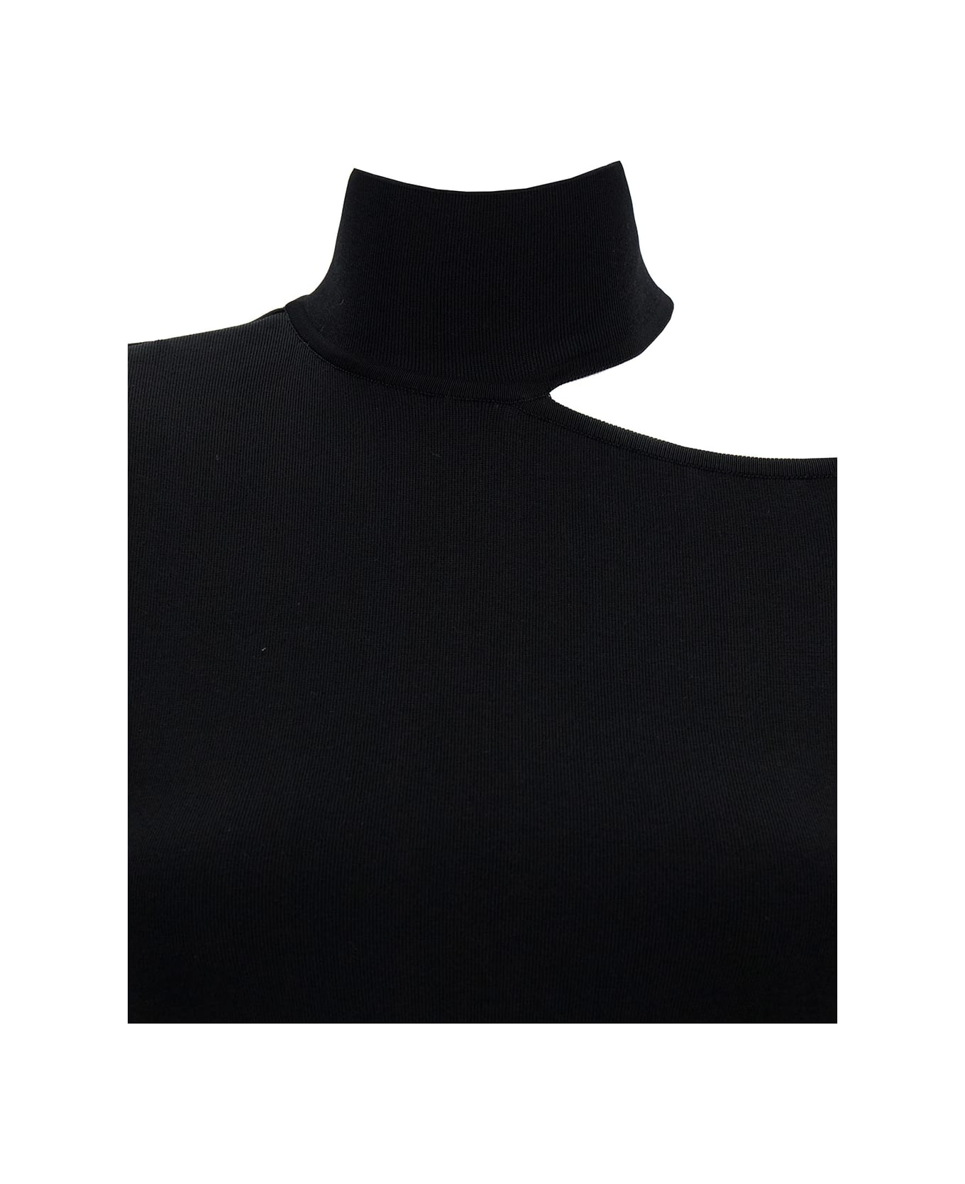 Ferragamo Midi Black Dress With Cut-out And Long Sleeve In Viscose Blend Woman - Black ワンピース＆ドレス