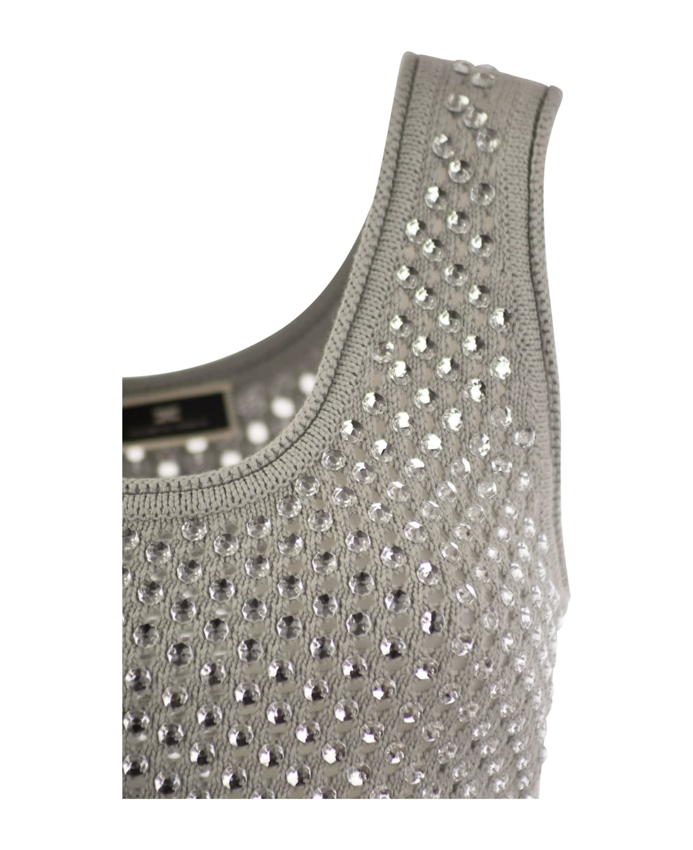 Elisabetta Franchi Gray Tricot Top With Strass - Pearl