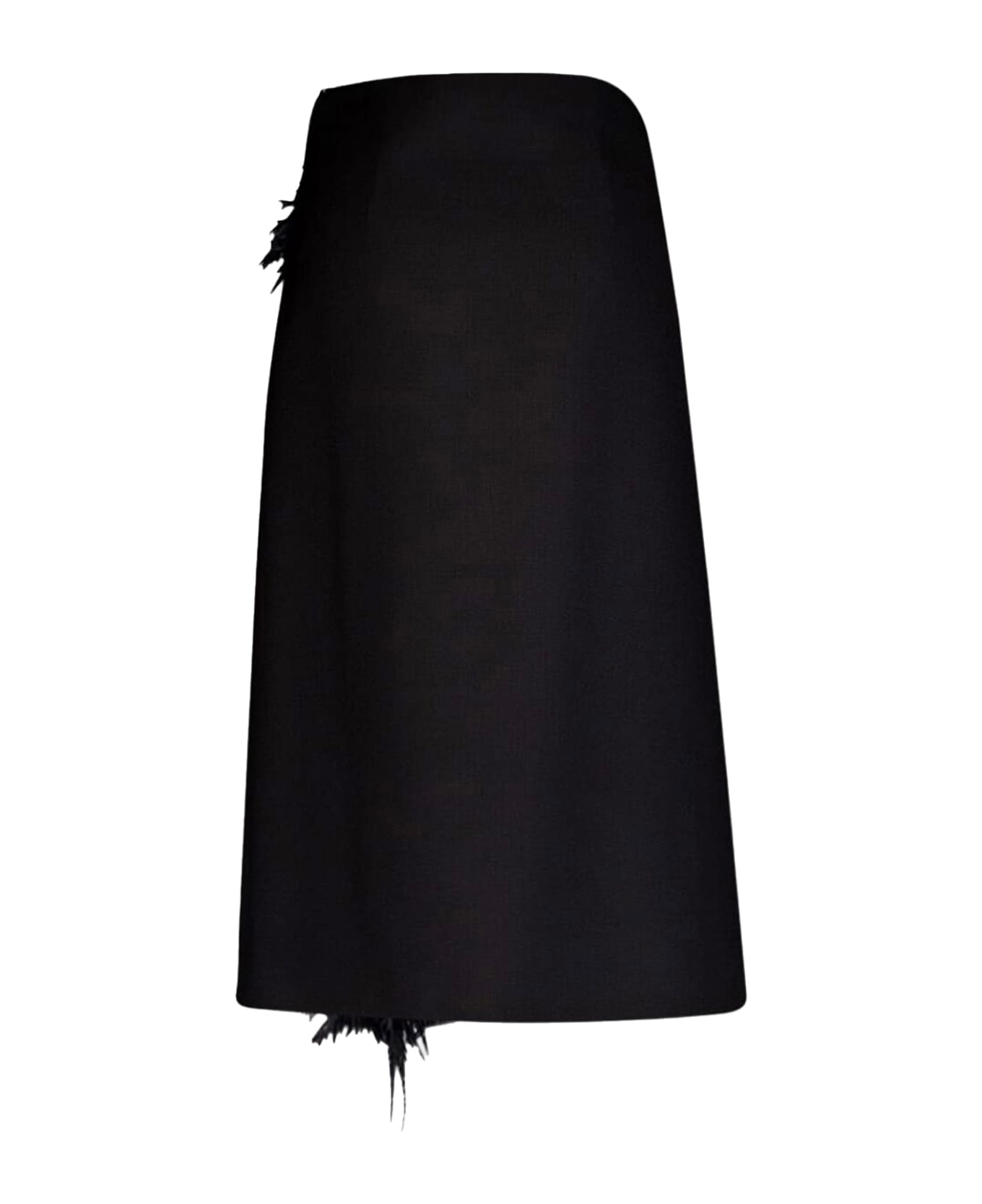 Prada Wool Midi Skirt With Feathers - BLACK スカート
