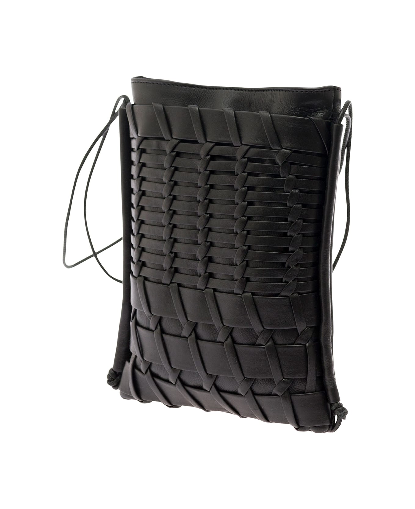 Hereu 'trena' Black Flat Square Crossbody Bag In Handwoven Leather Woman - Black トートバッグ