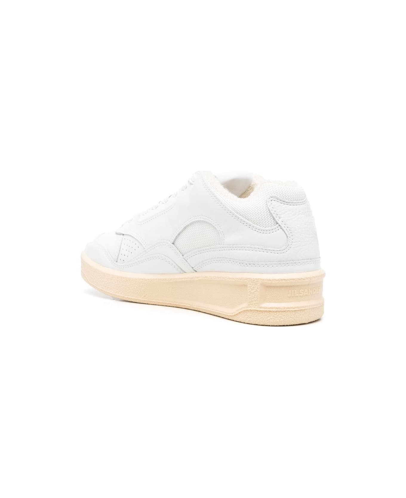 Jil Sander Cow Leather And Fabric Mesh Mid Cut Sneakers - White Ecru スニーカー