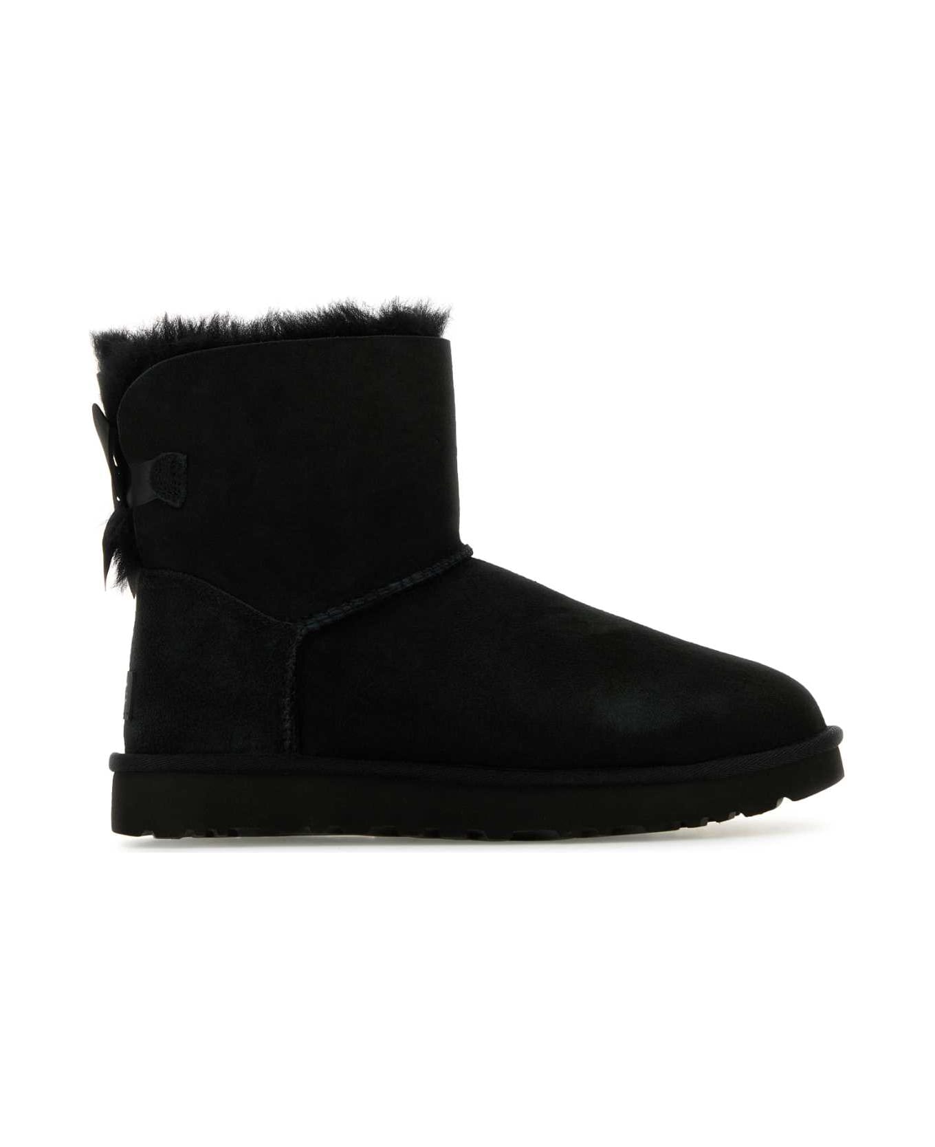 UGG Black Suede Mini Bailey Bow Ankle Boots - BLACK