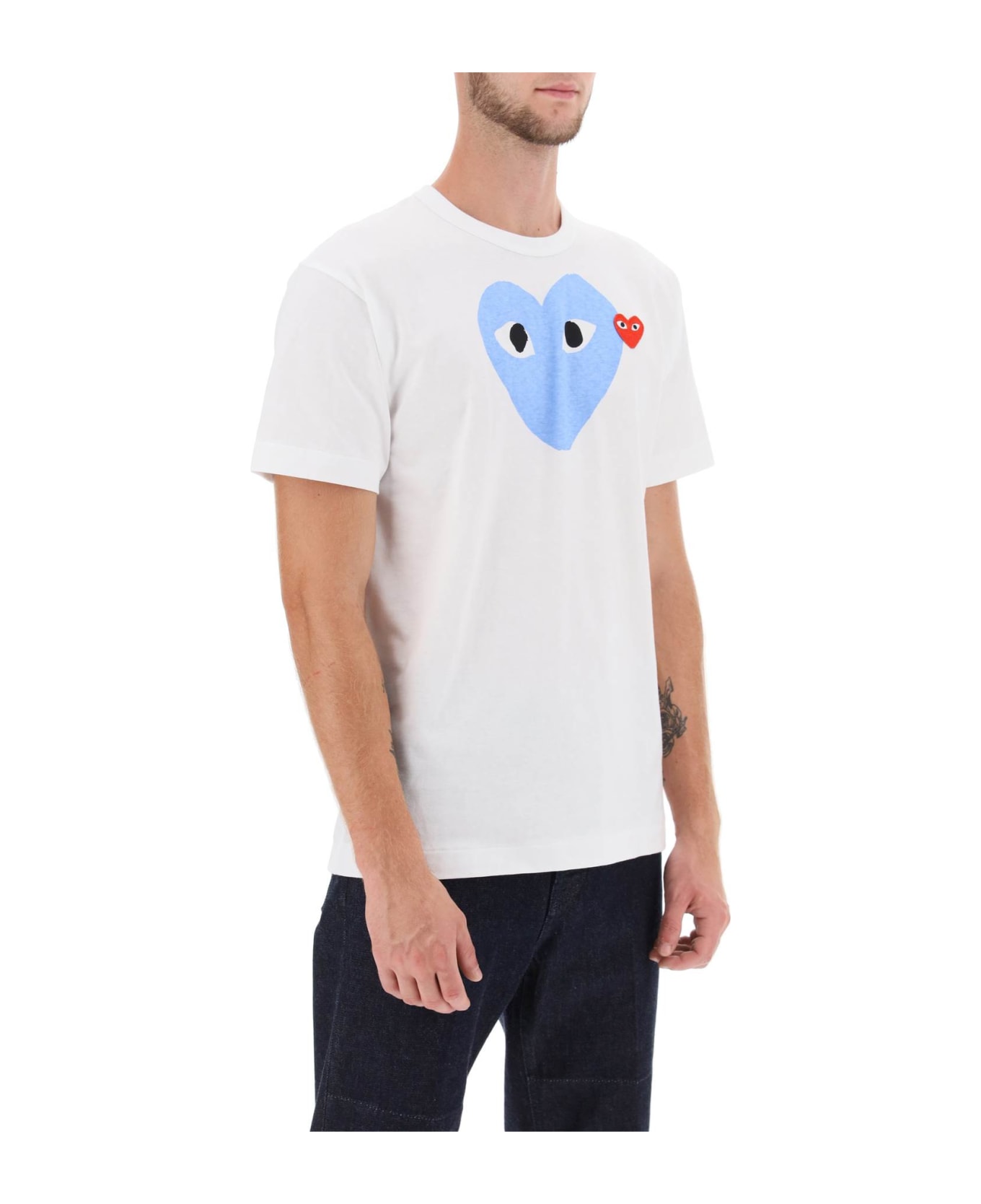 Comme des Garçons Play Heart Print Unisex T-shirt - BLUE (White)