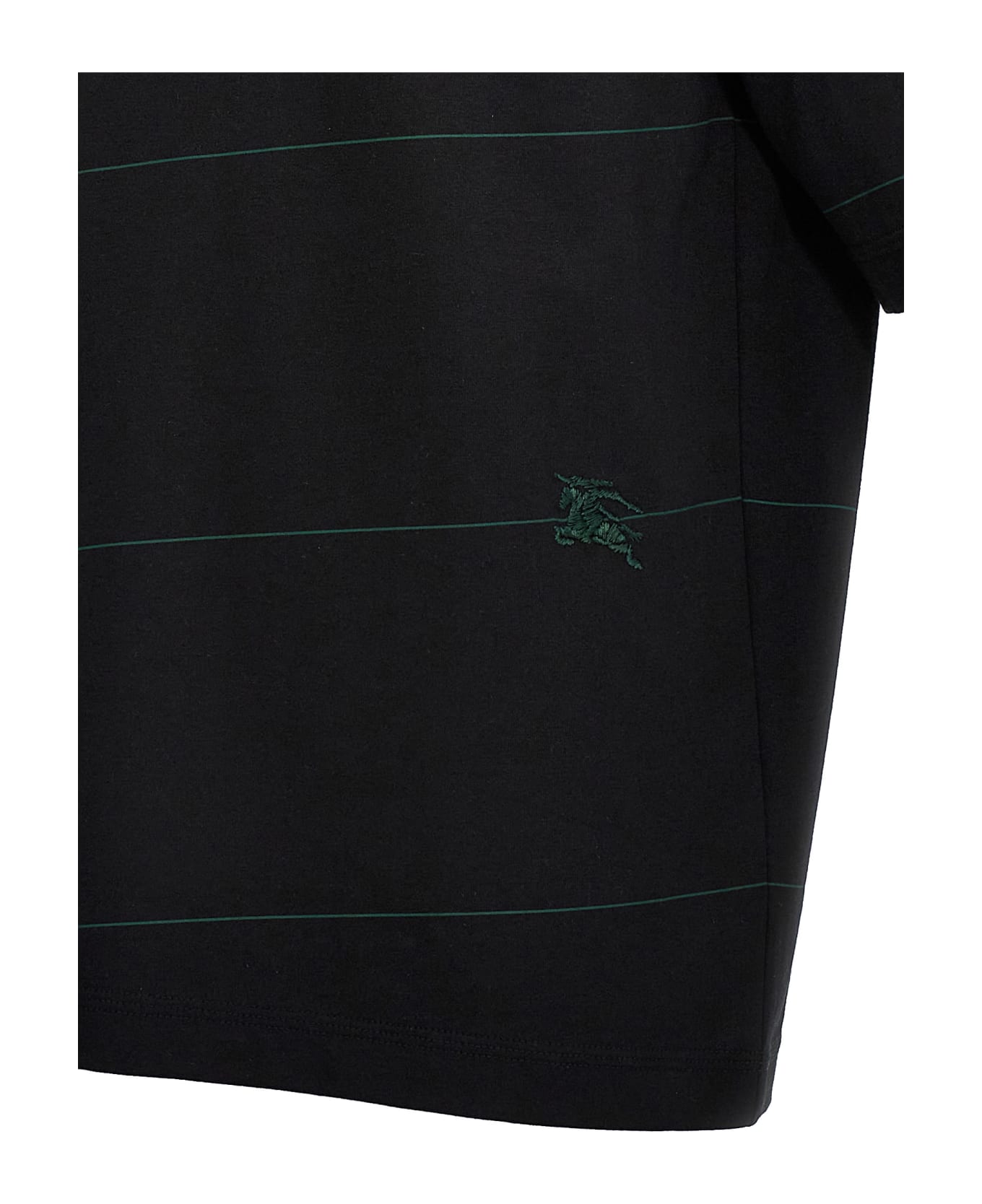 Burberry Logo Embroidery Striped T-shirt - Black