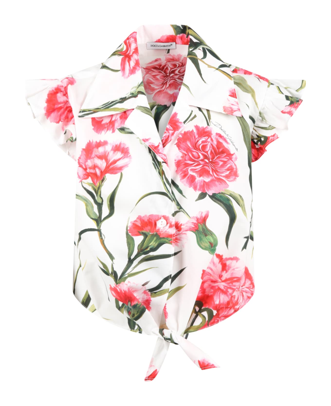 Dolce & Gabbana White Shirt For Girl With Pink Carnations - White シャツ