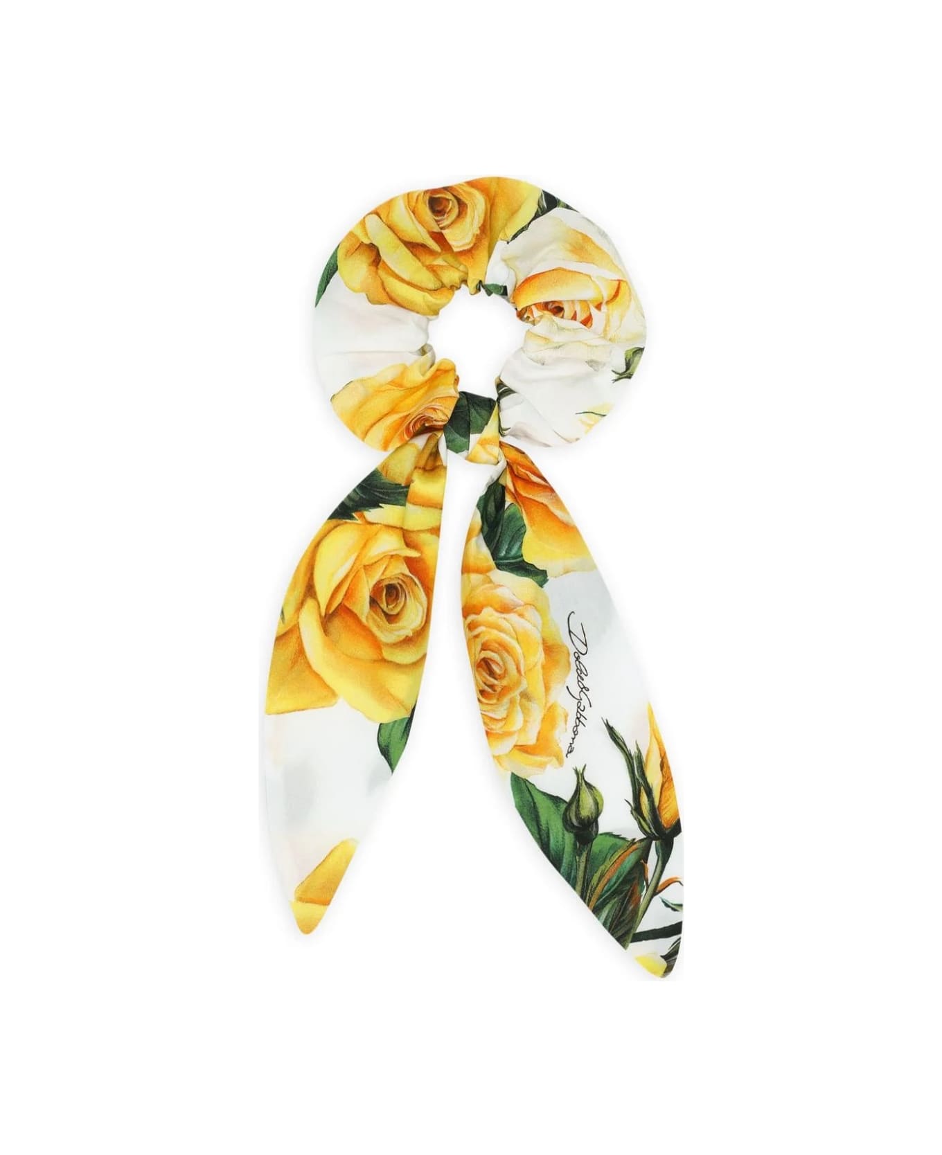 Dolce & Gabbana Scrunchie With Yellow Rose Print - White アクセサリー＆ギフト