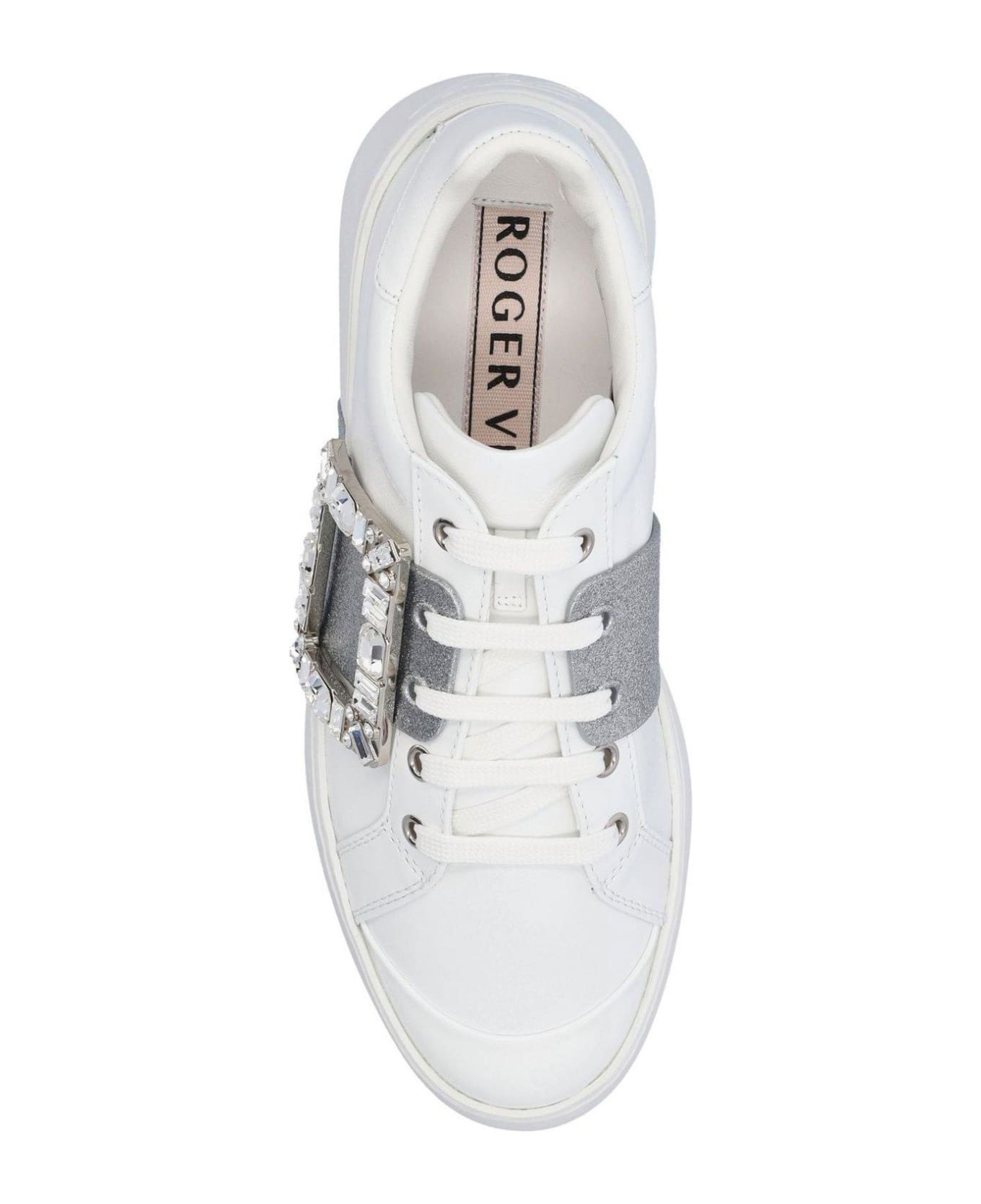 Roger Vivier Viv' Skate Glitter Embellished Buckle Sneakers - White