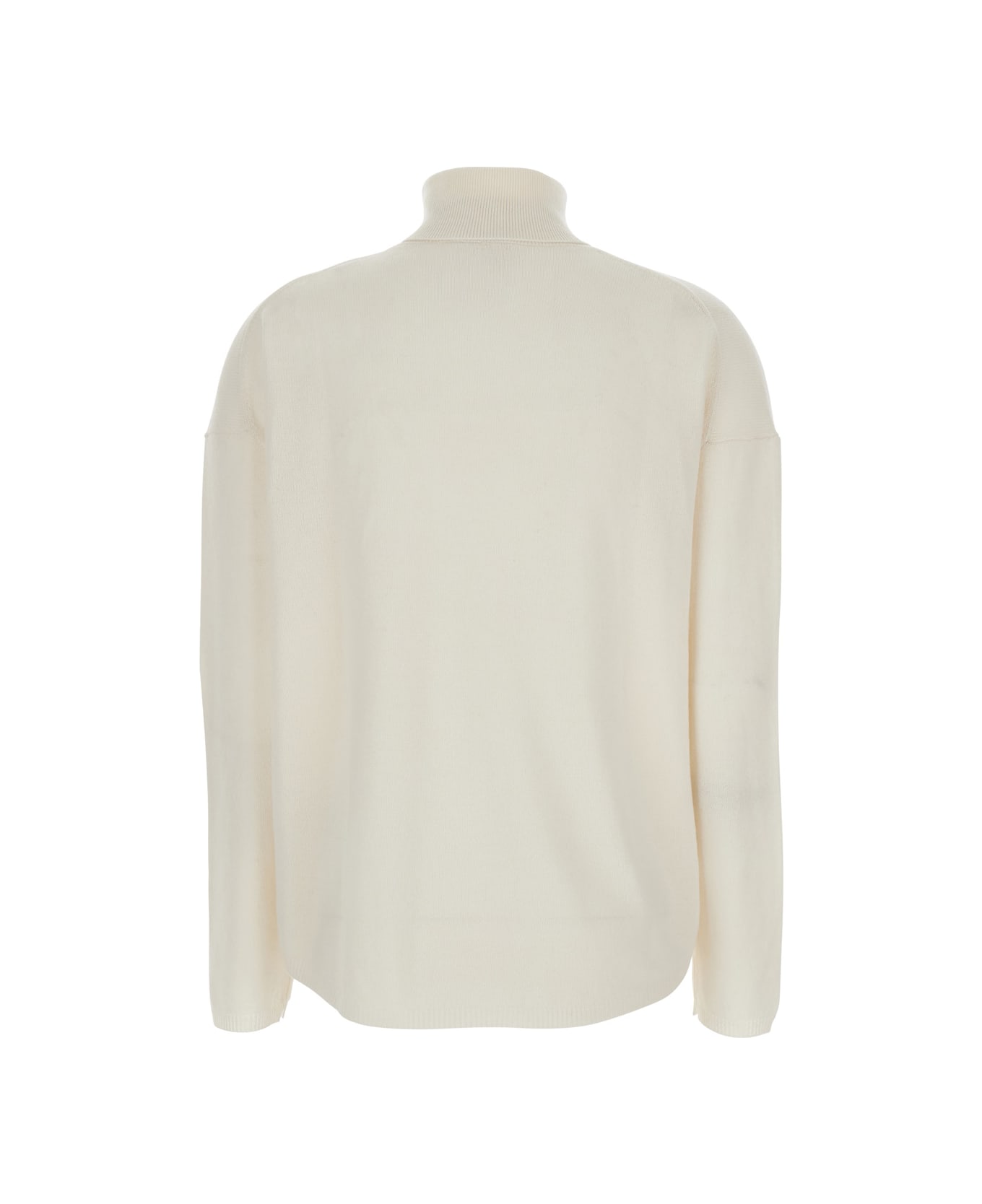 Allude White High Neck Sweater With Dropped Shoulders In Cashmere Woman - White