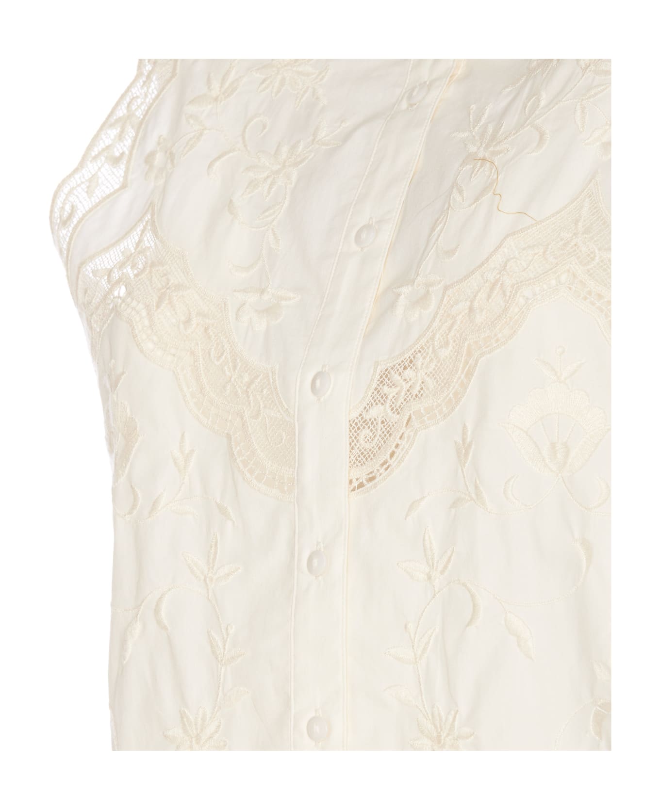 TwinSet Sleeveless Top With Flowers Embroidery - White