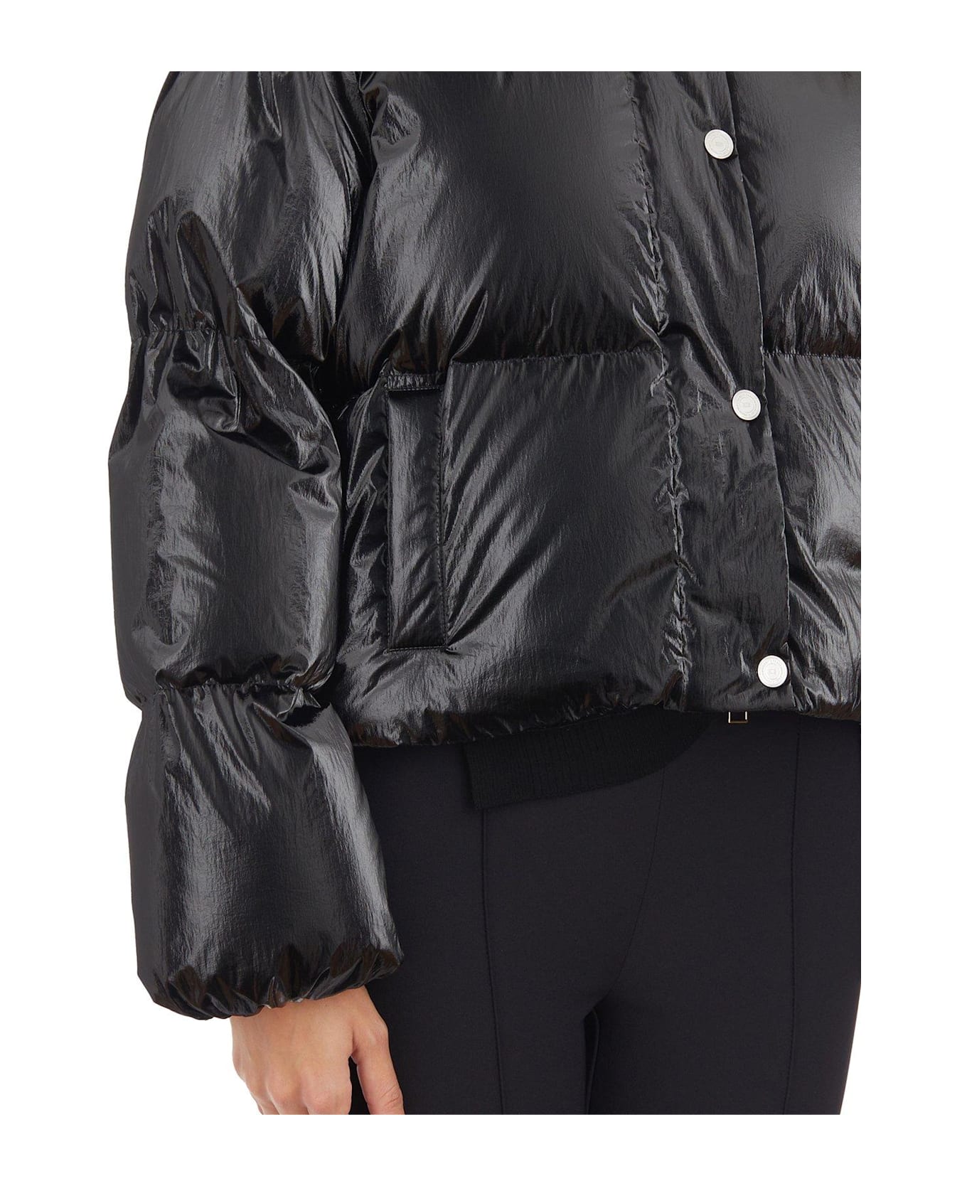 Elisabetta Franchi Metallic Cropped Down Jacket Elisabetta Franchi - BLACK