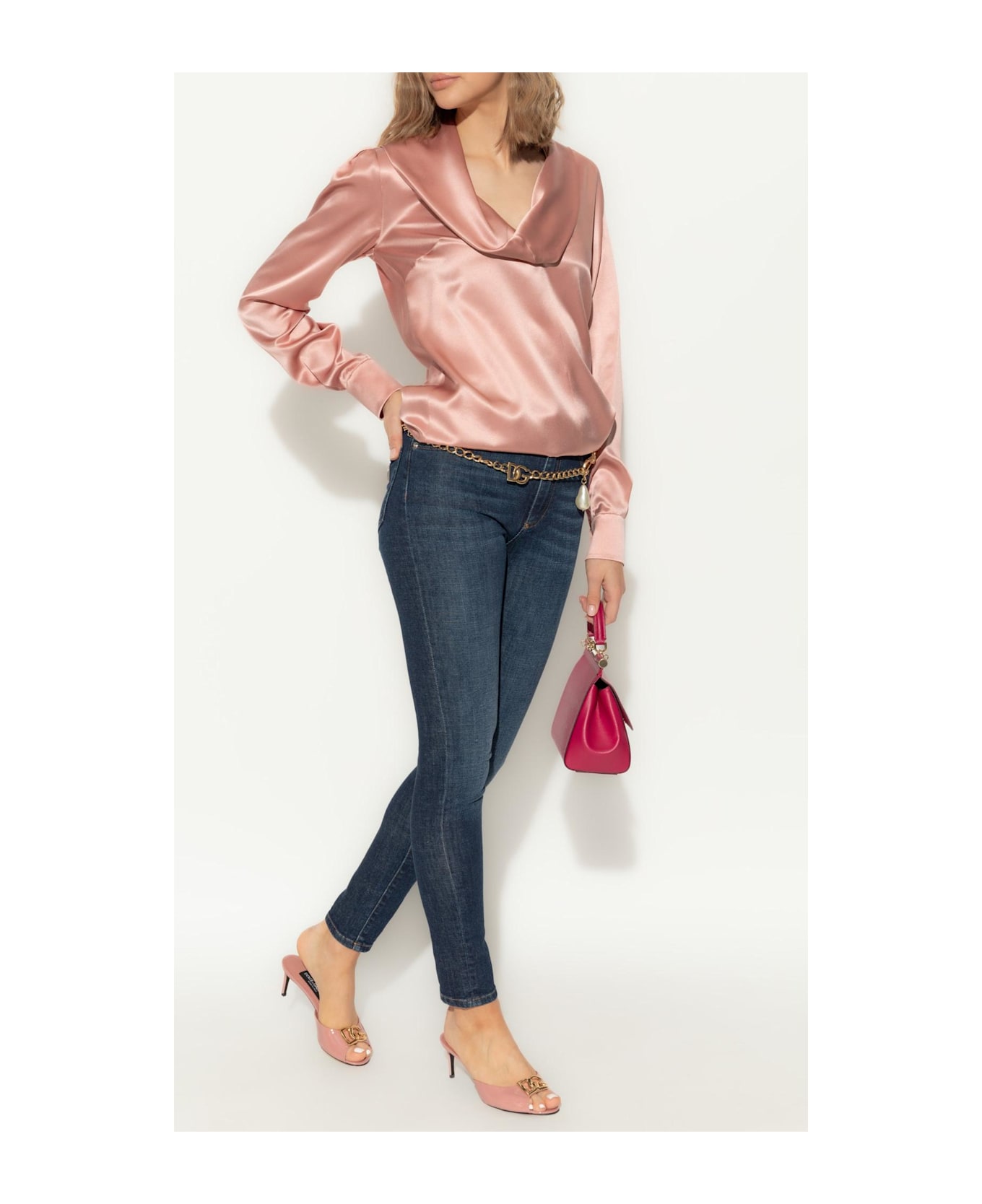 Dolce 
Gabbana Silk Top With Draped Neckline - Pink