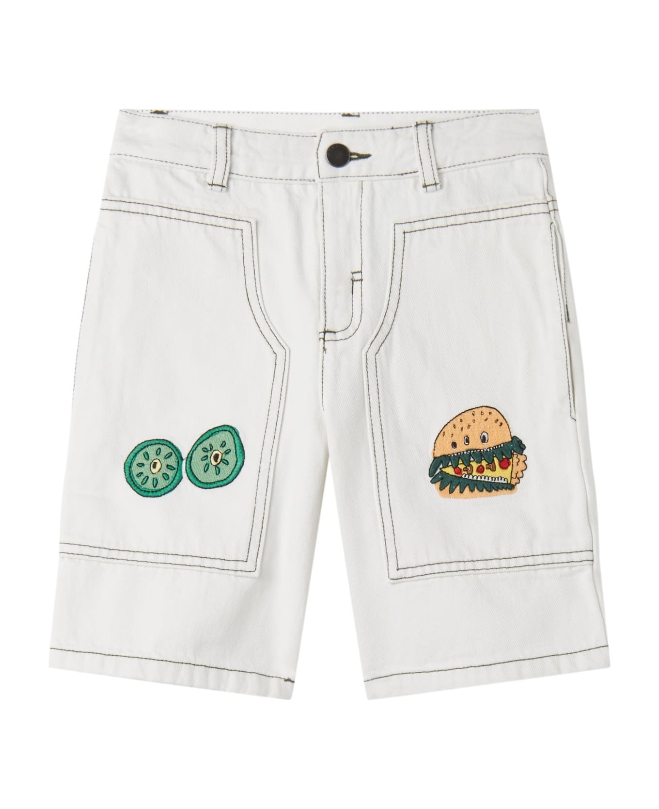 Stella McCartney Kids Burger Monster Denim Shorts - Cream ボトムス