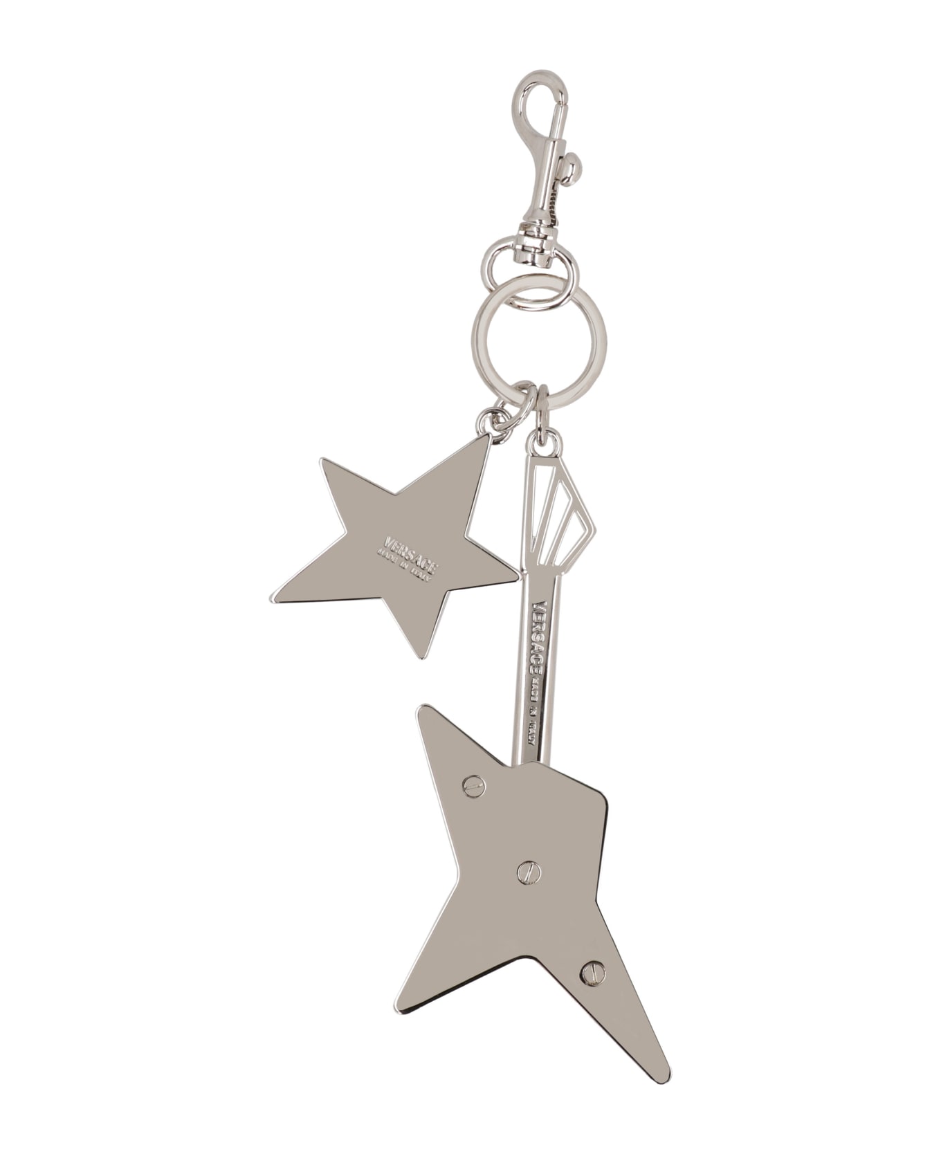 Versace Silver-tone Metal Key Ring And Clasp - Silver