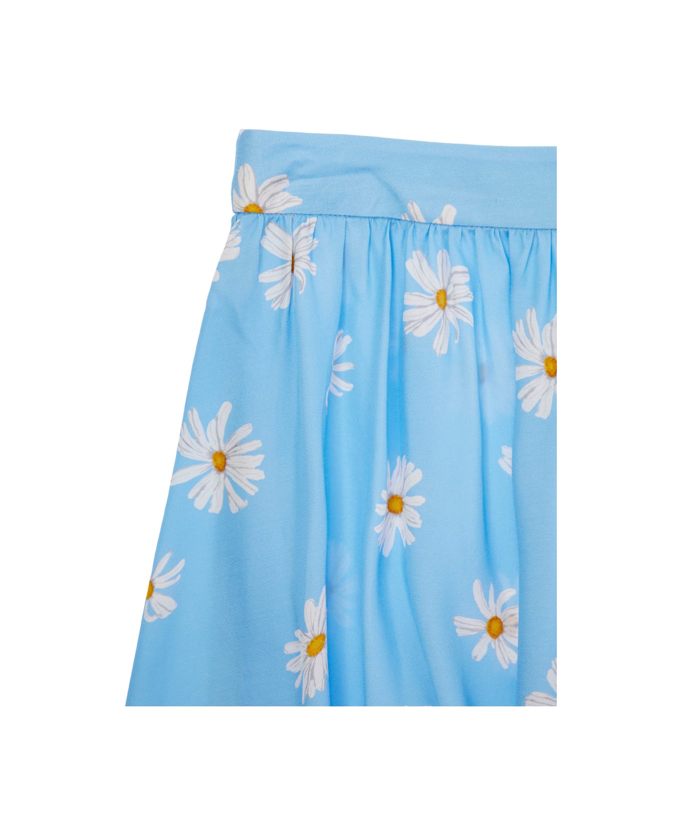 Moschino Light Blue Skirt With Ruches And All-over Floral Print In Viscose Girl - Light blue
