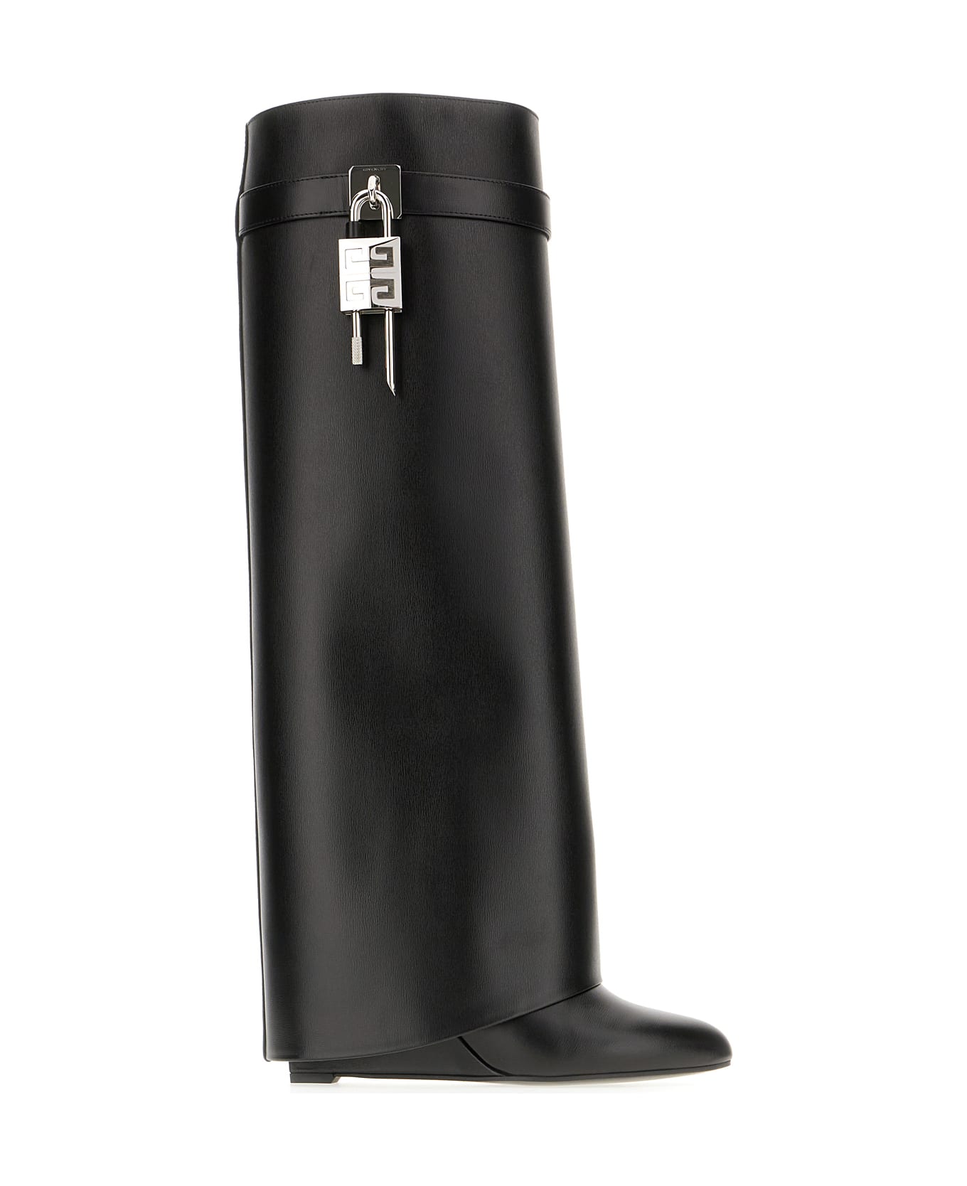 Givenchy Black Leather Wide Shark Lock Boots - BLACK