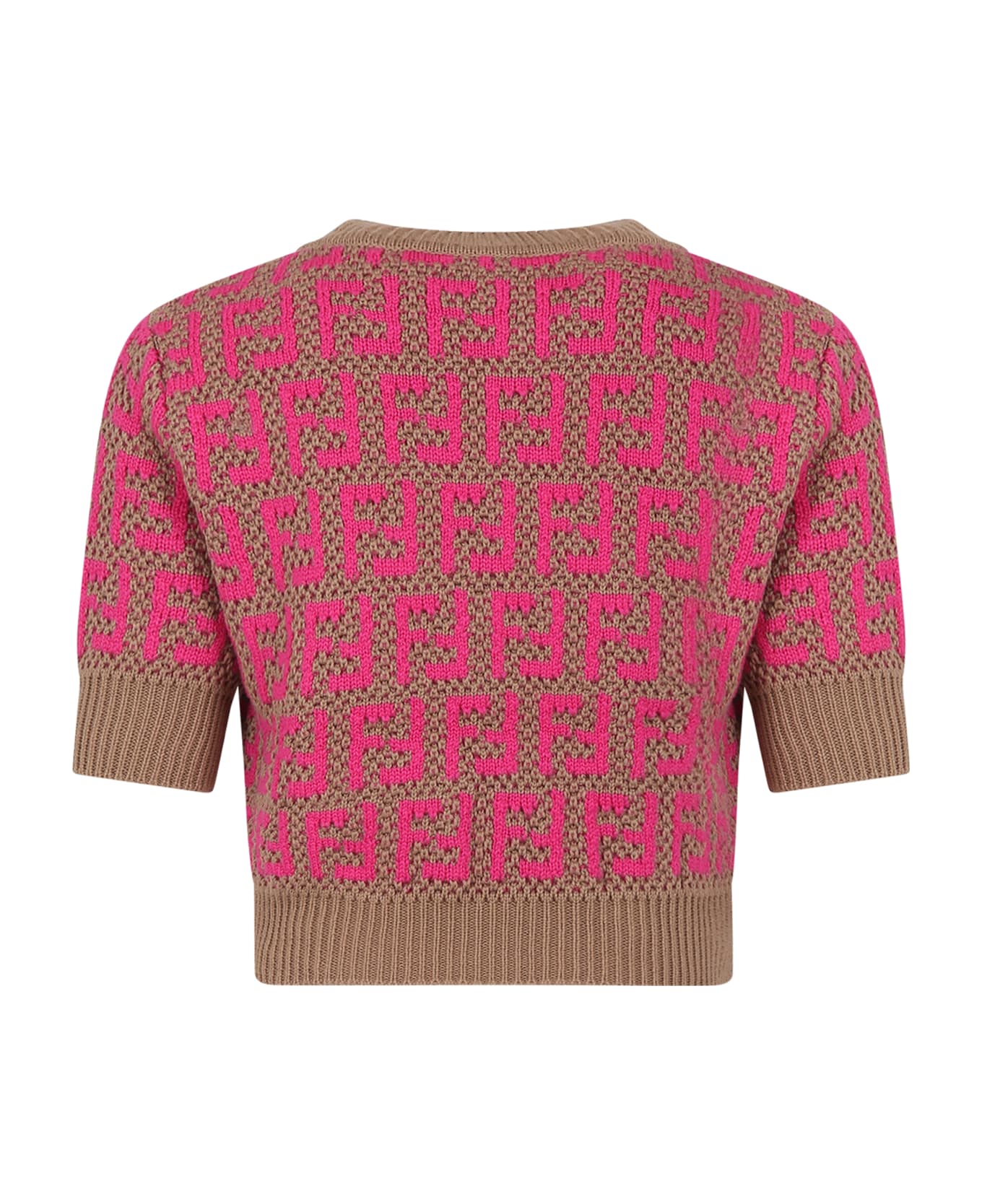 Fendi Brown Sweater For Girl With Double Ff - Fuchsia