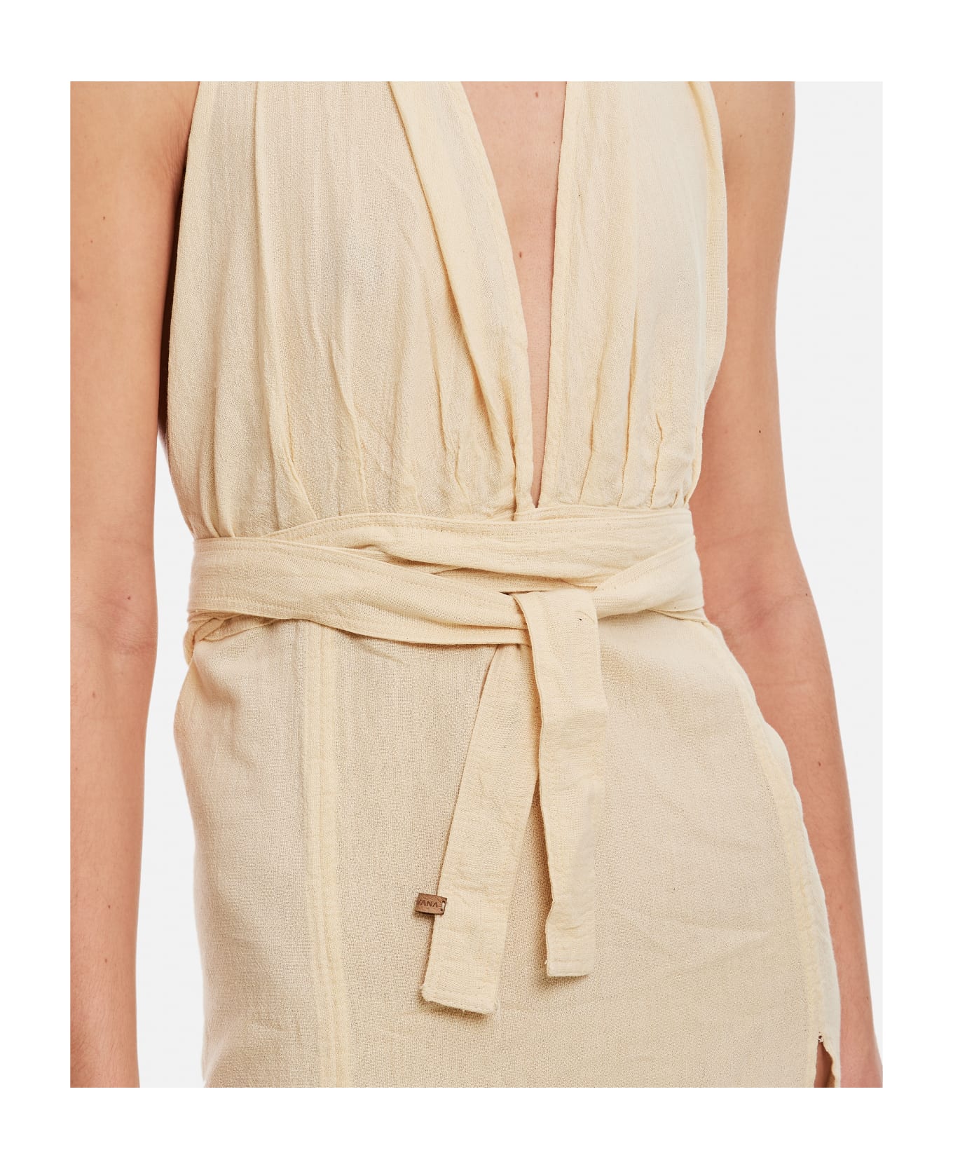 Caravana Tacoh Cotton Long Dress With Slits - Beige
