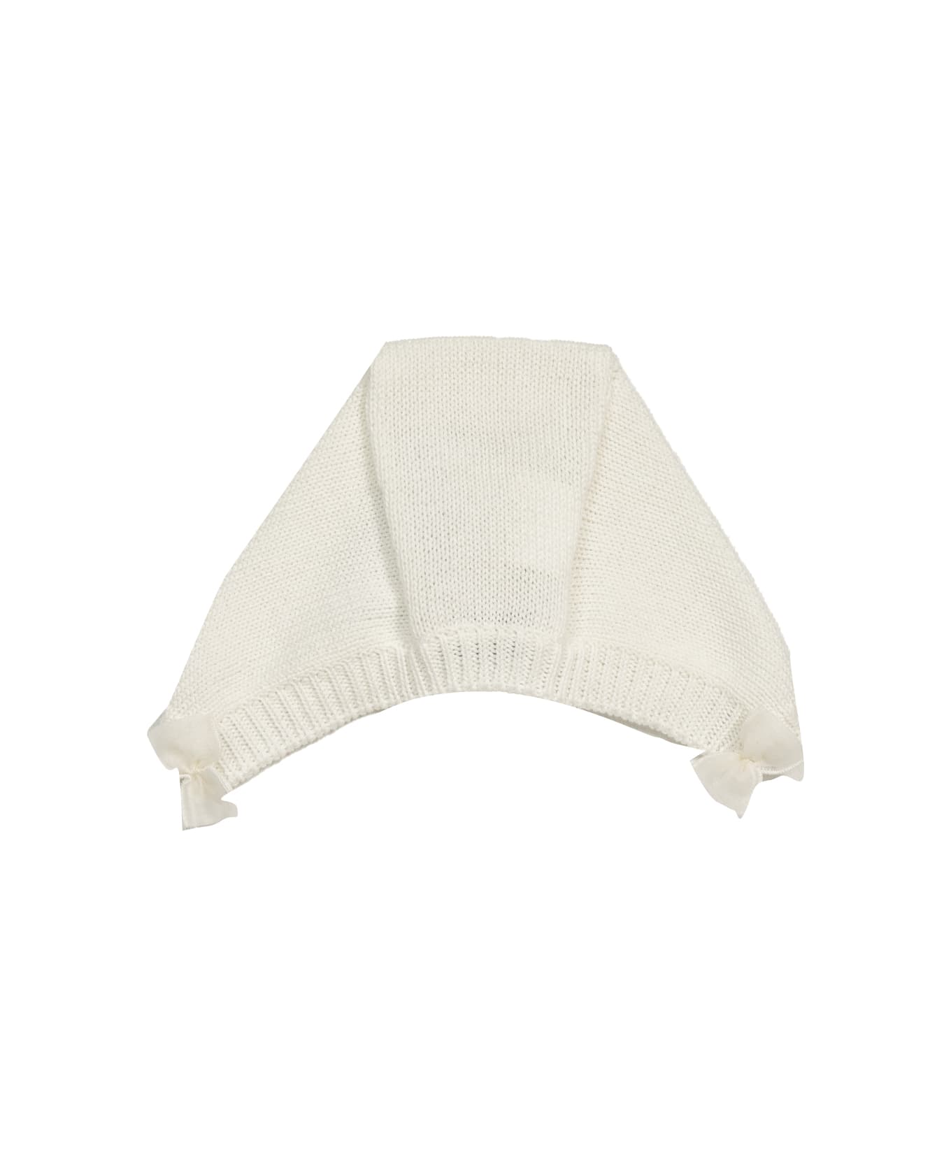 Piccola Giuggiola Cotton Knit Ear Cap canotier - White