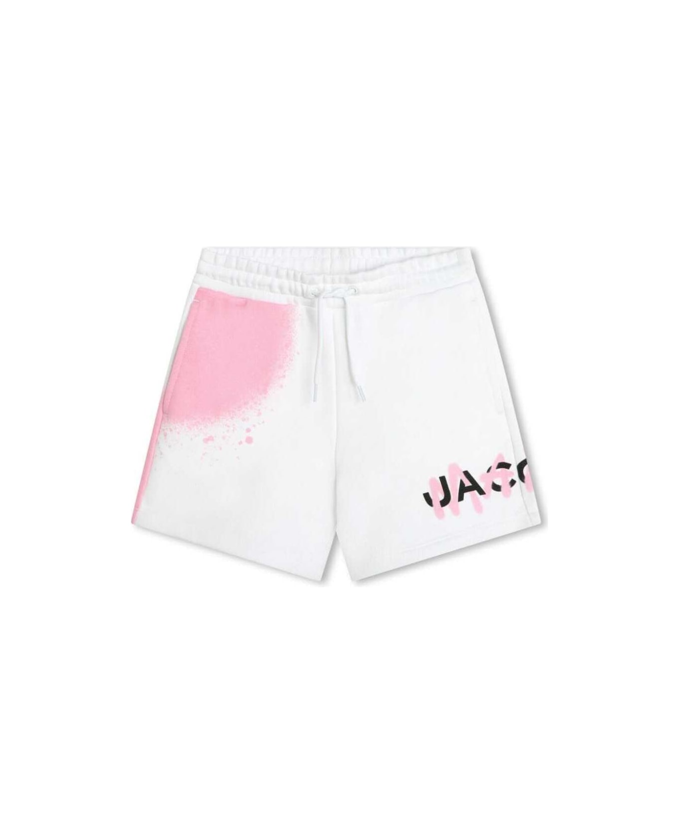 Little Marc Jacobs White And Pink Shorts With Logo Lettering Print In Cotton Girl - White