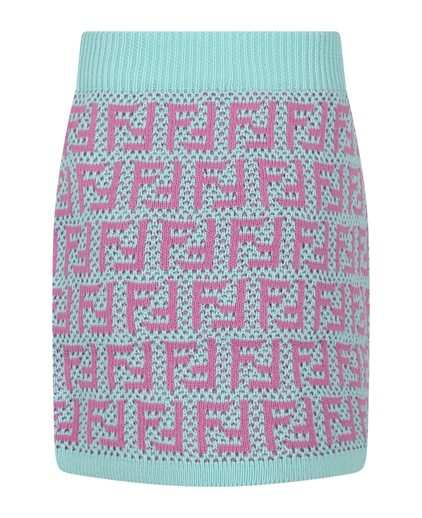 Fendi Light Blue Skirt For Girl With Ff - Acquamarina ボトムス