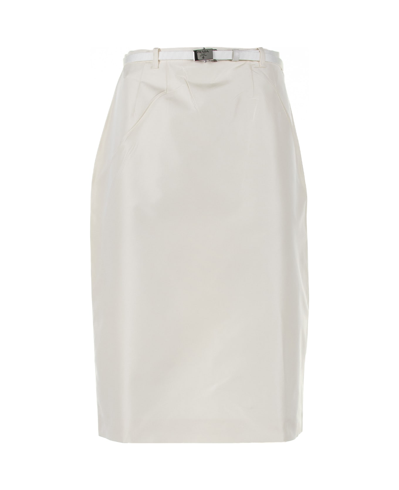 Prada White Midi Skirt With Belt - AVORIO
