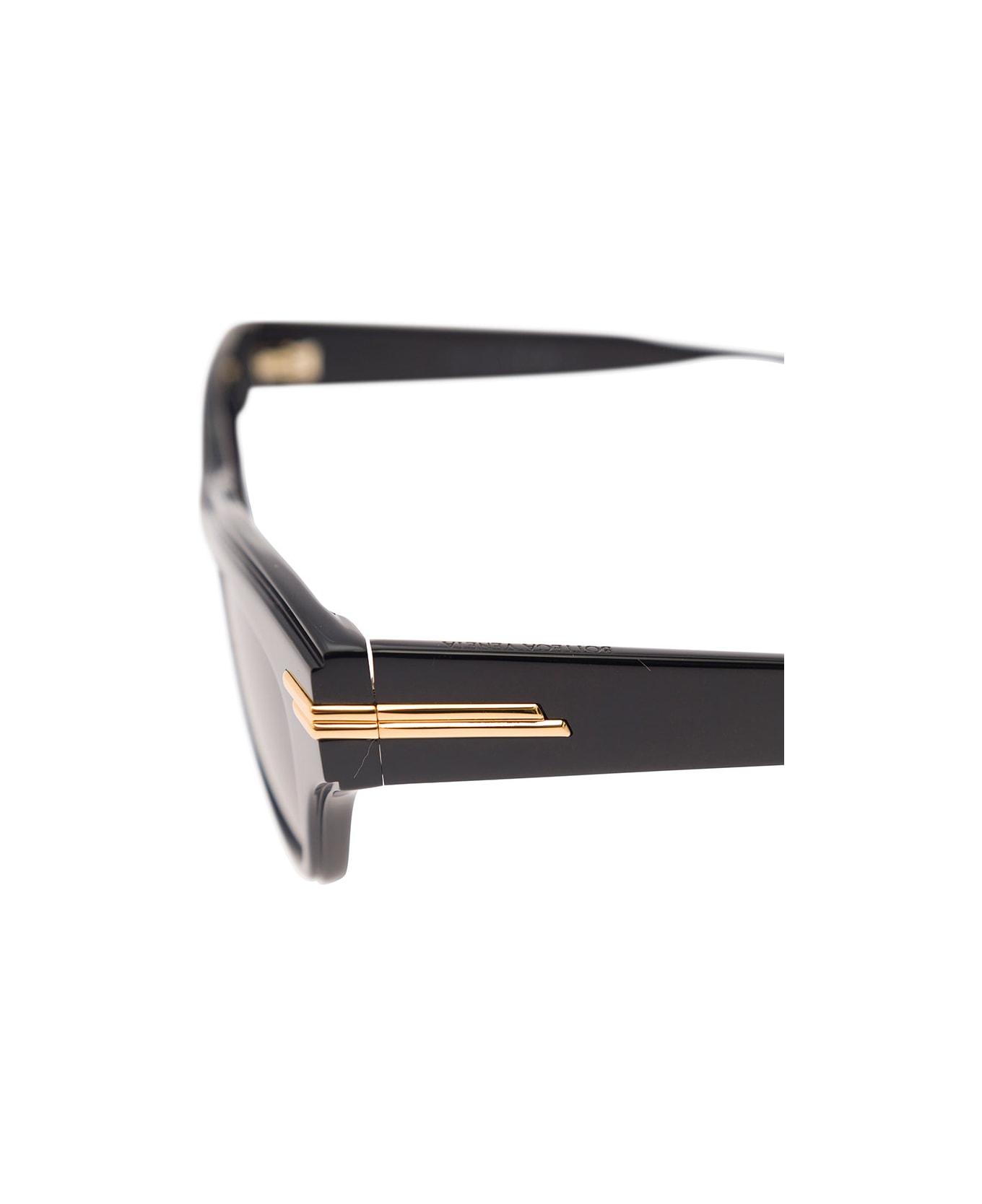 Bottega Veneta Rectangular Sunglasses With Golden Detail - Black