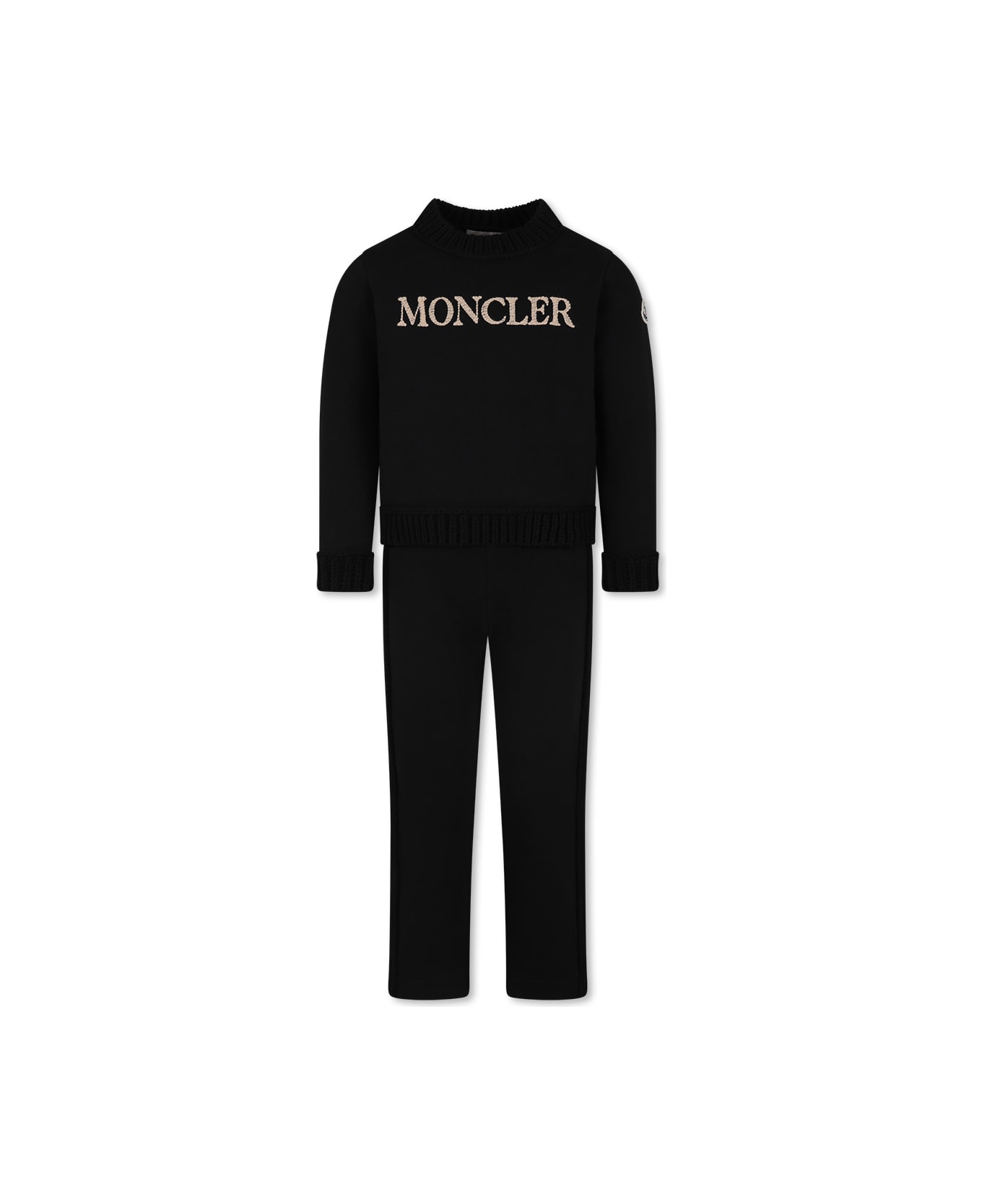 Moncler Blue Suit For Girl With Logo - Black