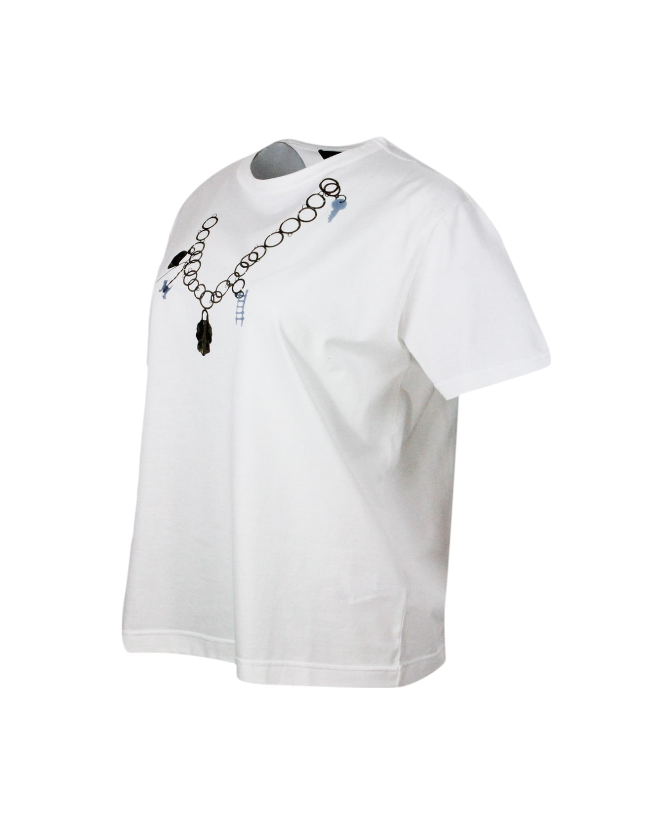 Fabiana Filippi Short-sleeved Crew-neck T-shirt In Fine Cotton Jersey With Chain Print - White