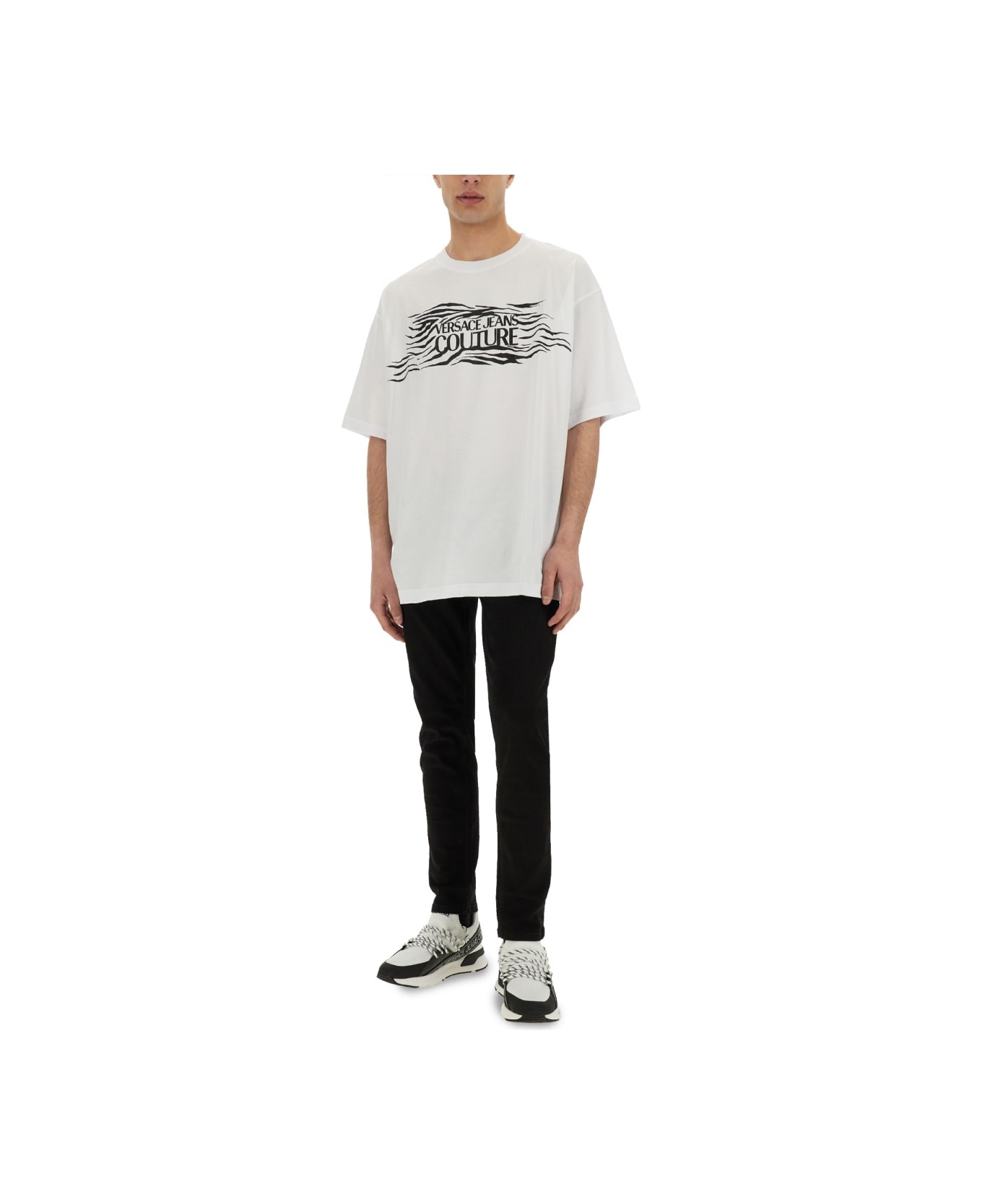 Versace Jeans Couture Zebra Rhinestone Logo T-shirt - WHITE