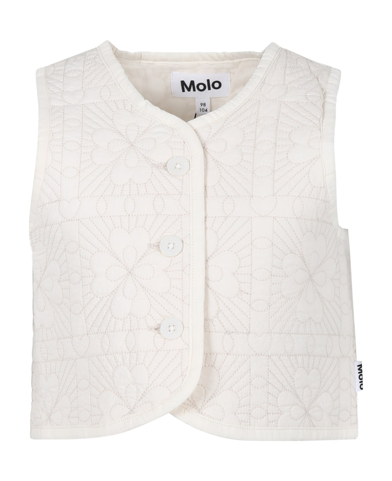 Molo Ivory Gilet For Girl With Flowers - Ivory コート＆ジャケット