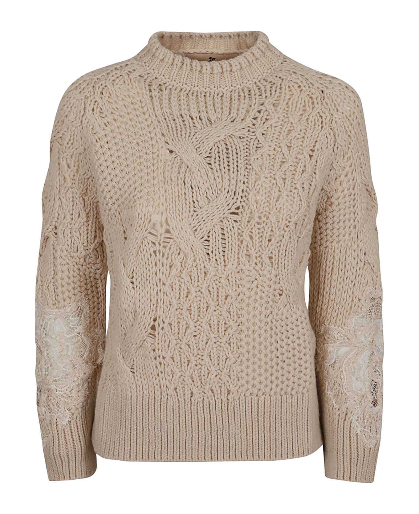 Ermanno Scervino Long Sleeve Round Neck Sweater - White Smok