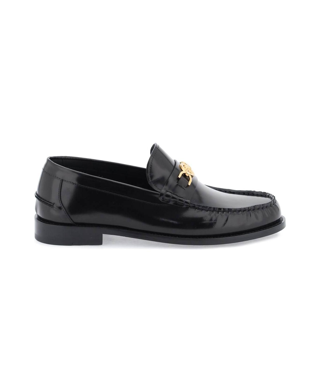 Versace Black Leather Loafers - Black/versace Gold