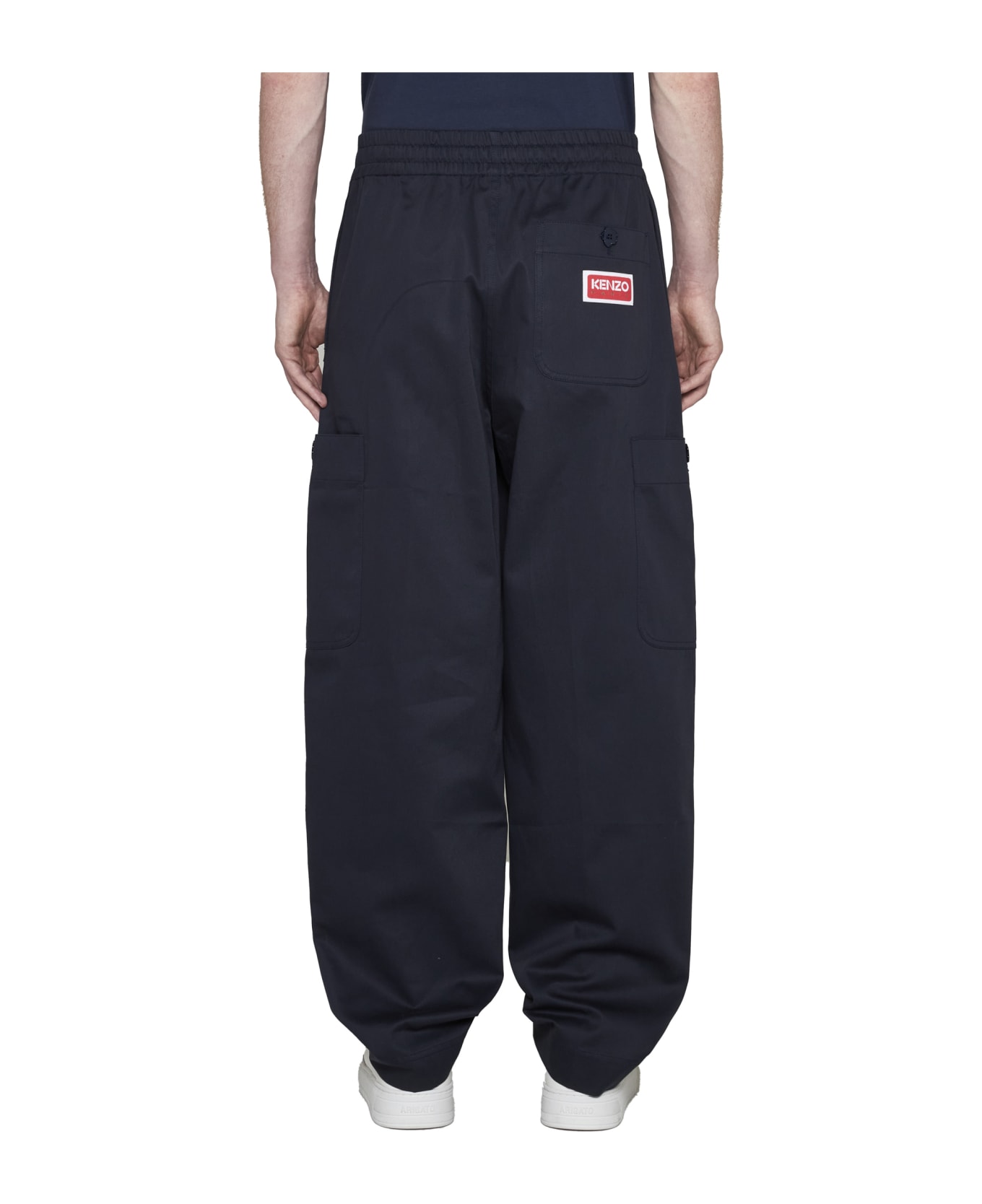 Kenzo Cargo Pants With Drawstring And Logo Patch - blue