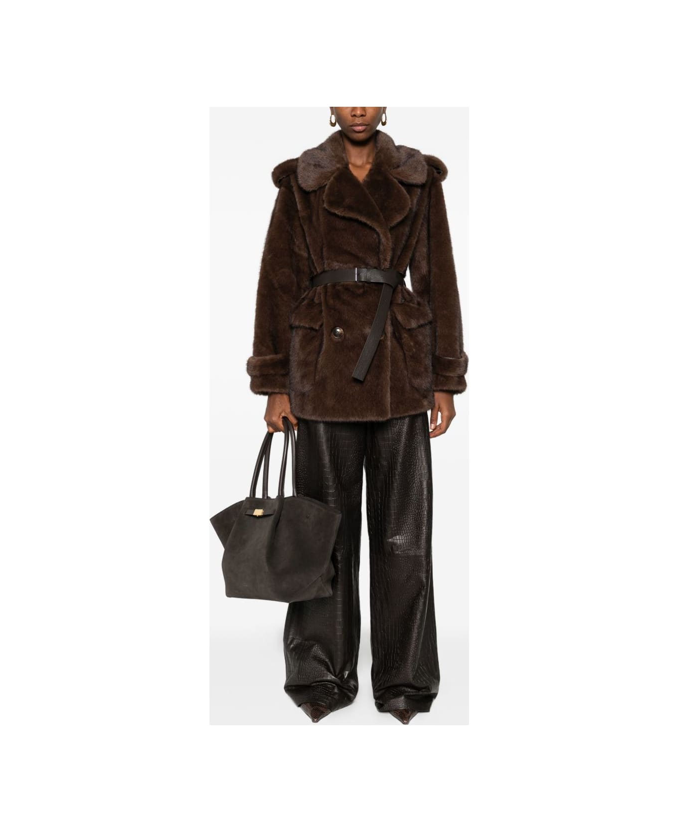 Parosh Faux Fur Coat - Brown