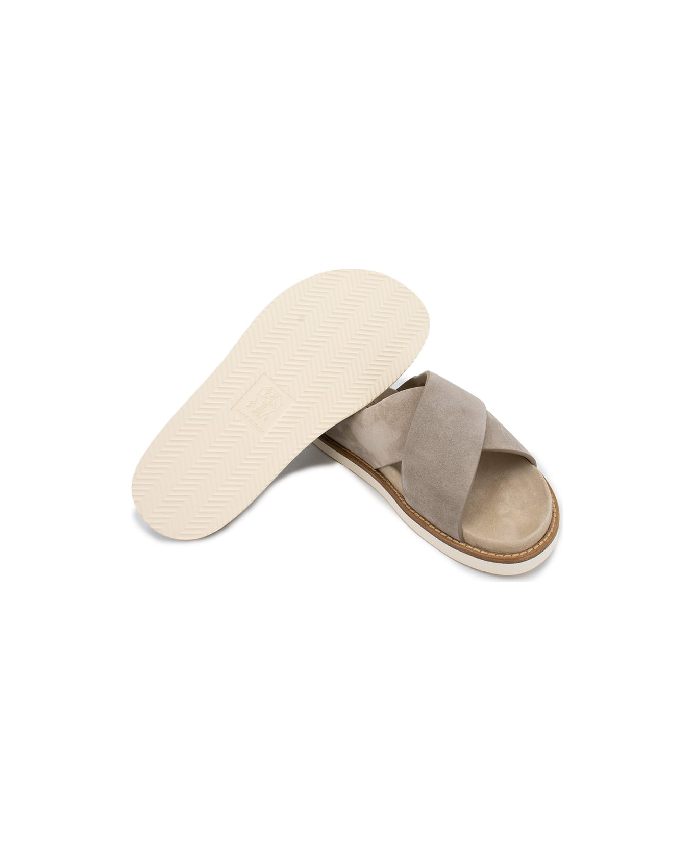 Brunello Cucinelli Washed Suede Slides - MARRONE CHIARO