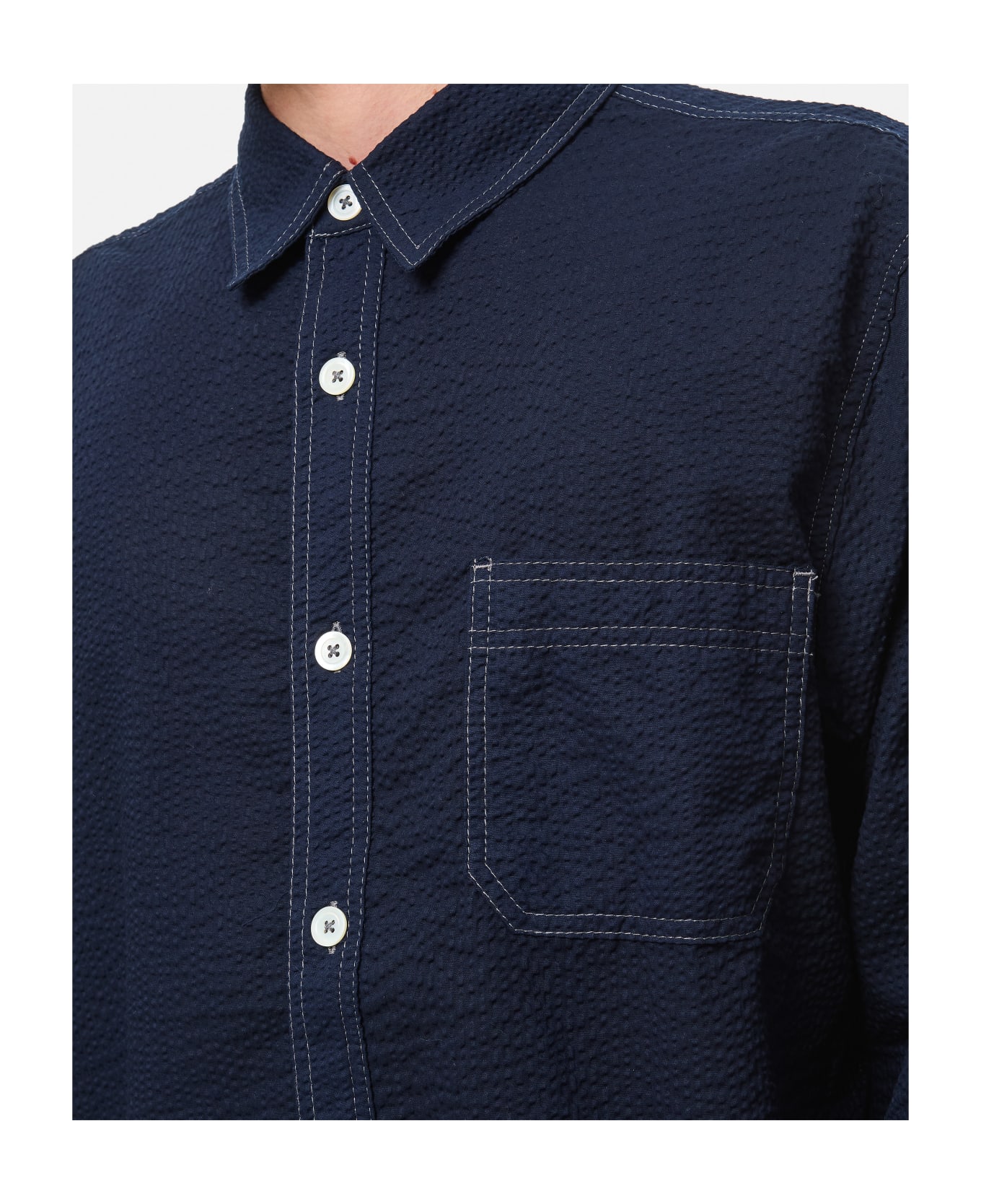 Howlin Longsleeve Cotton Seersucker Shirt - Blue