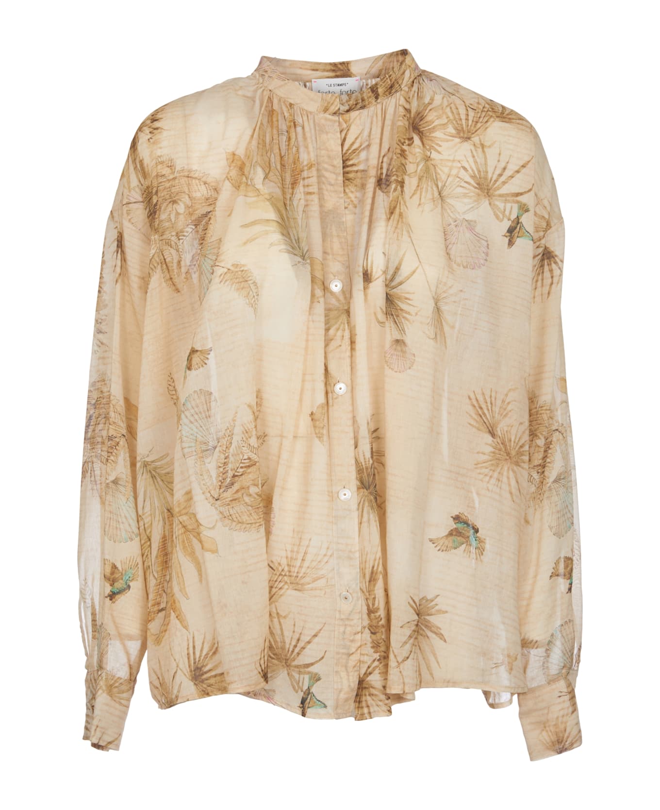 Forte_Forte Band Collar Floral Printed Shirt - Gold