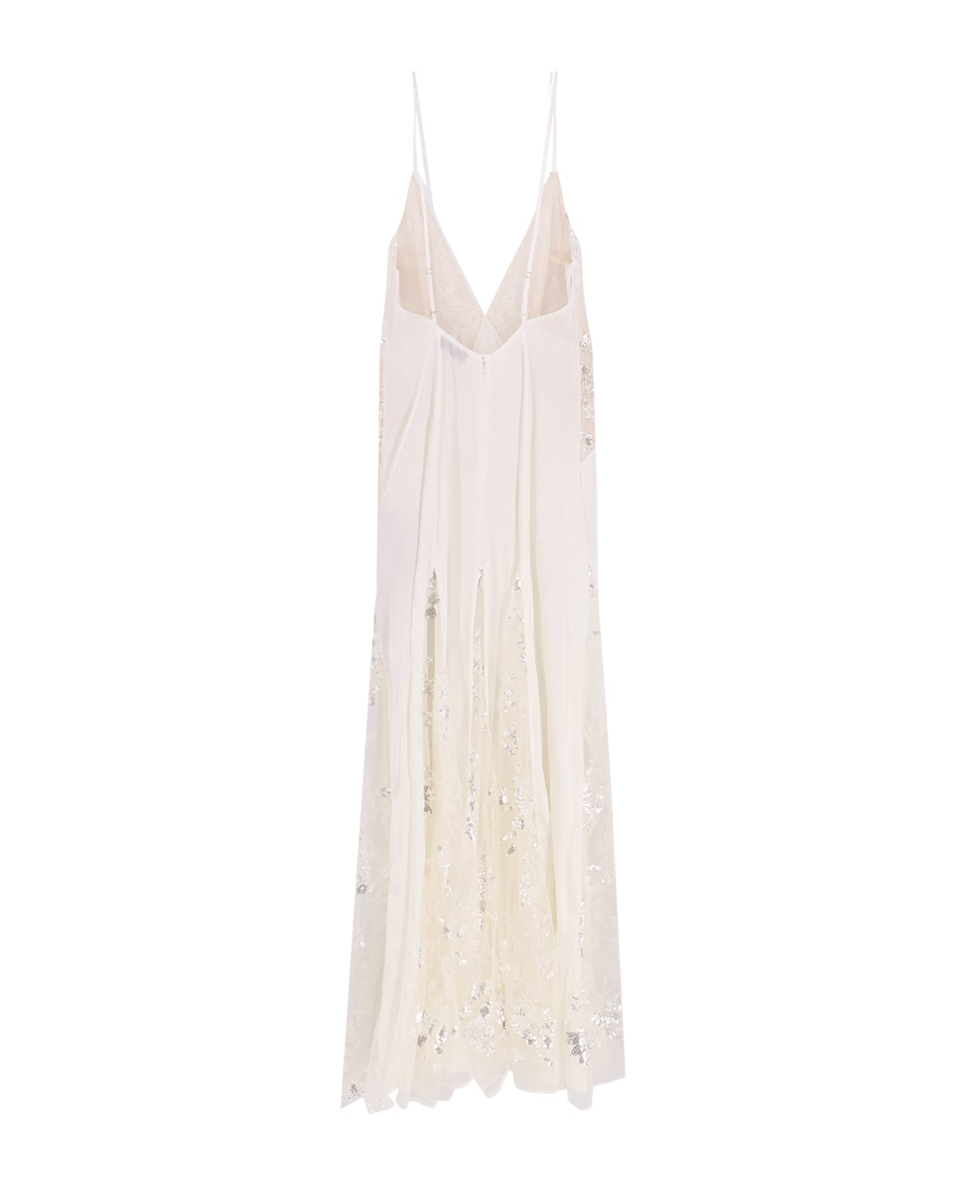 Elisabetta Franchi Red Carpet Dress In Silk Georgette Fabric And Embroidered Lace - White