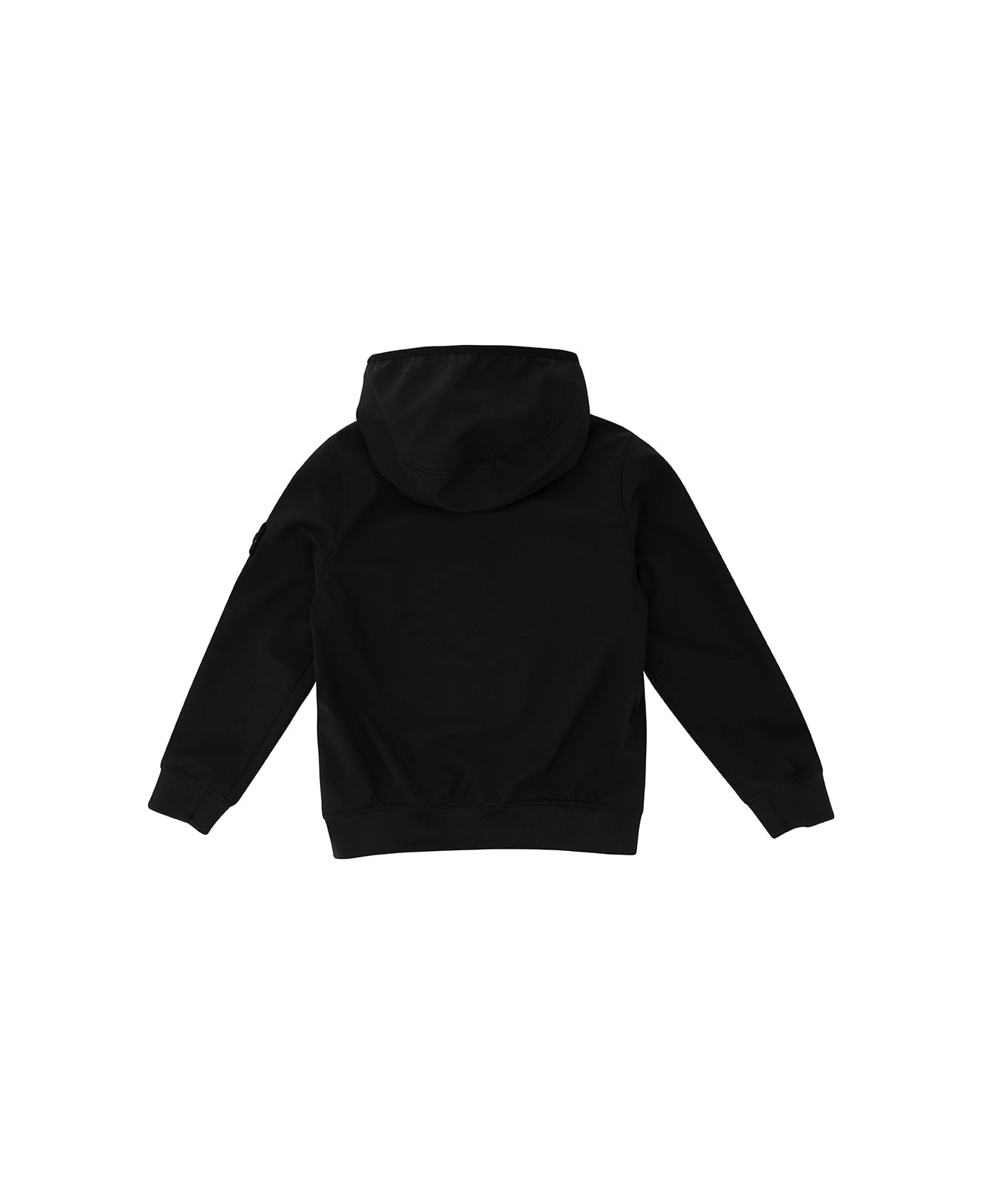 Stone Island Junior Black Hooded Jacket With Zip In Stretch Fabric Boy - Black コート＆ジャケット