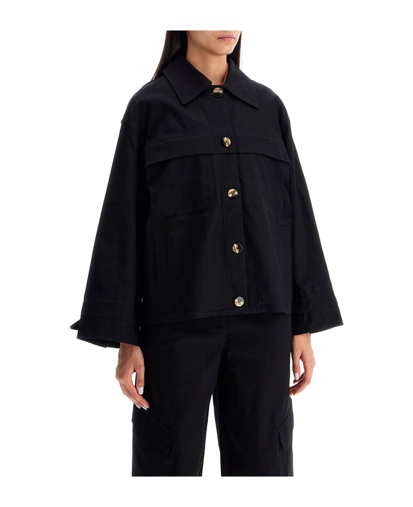 Ganni Checked Canvas Jacket With Textured Pattern - BLACK (Black)