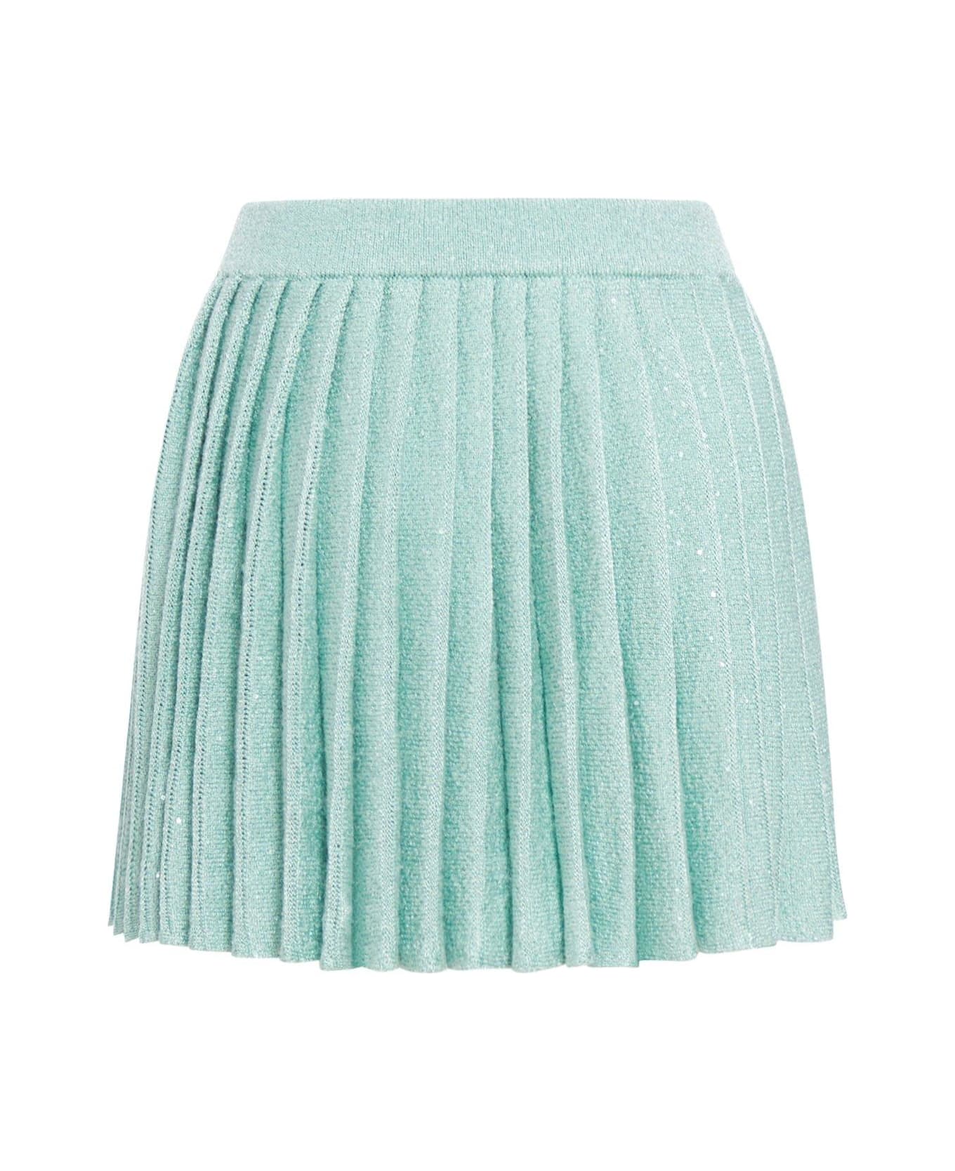 self-portrait Sequin Embellished Pleated Mini Knitted Skirt - BLUE