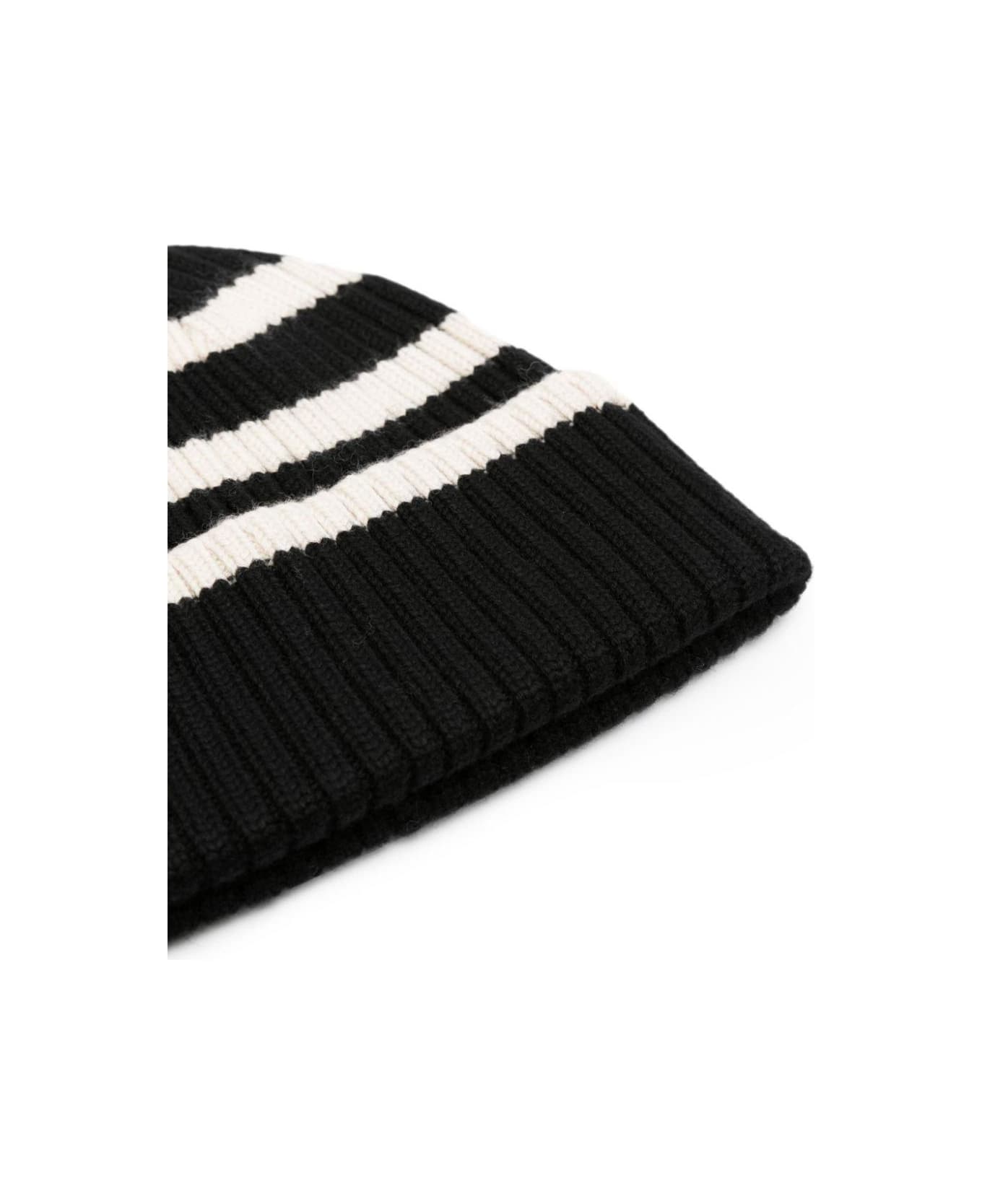 Totême Stripe Detailed Knitted Beanie - Black
