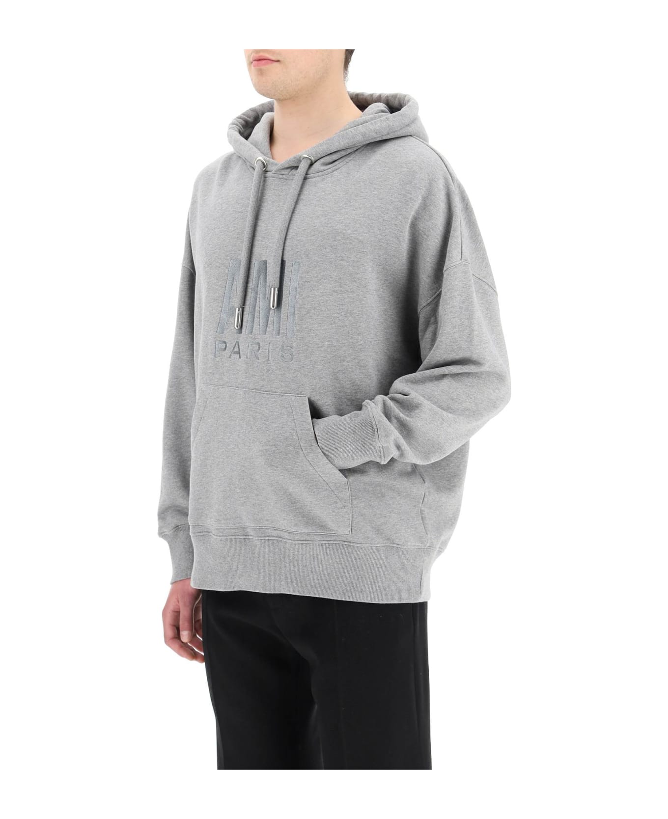 Ami Alexandre Mattiussi Logo Embroidery Hoodie - HEATHER GREY (Grey)