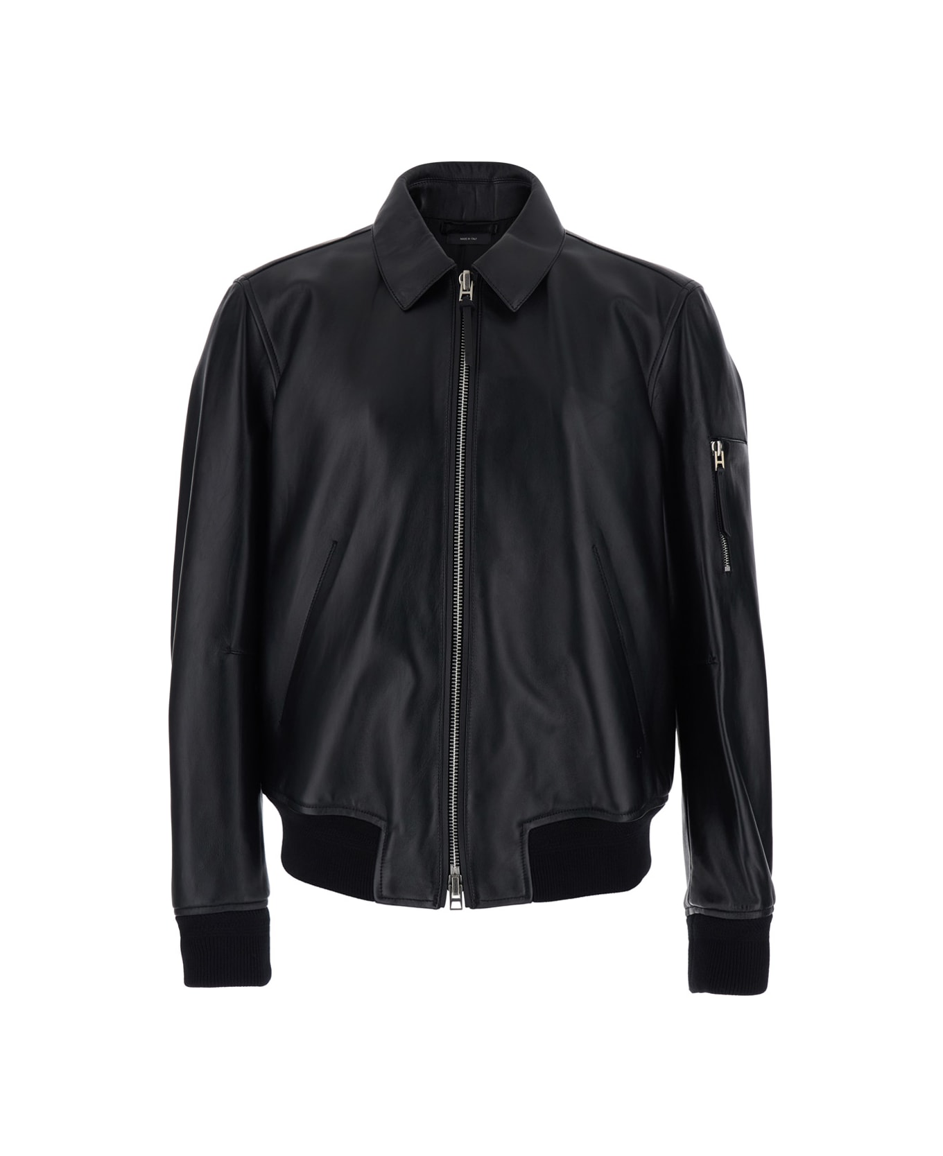 Tom Ford Black Jacket With Classic Collar And One Zip Pocket On The Sleeve In Leather Man - Black