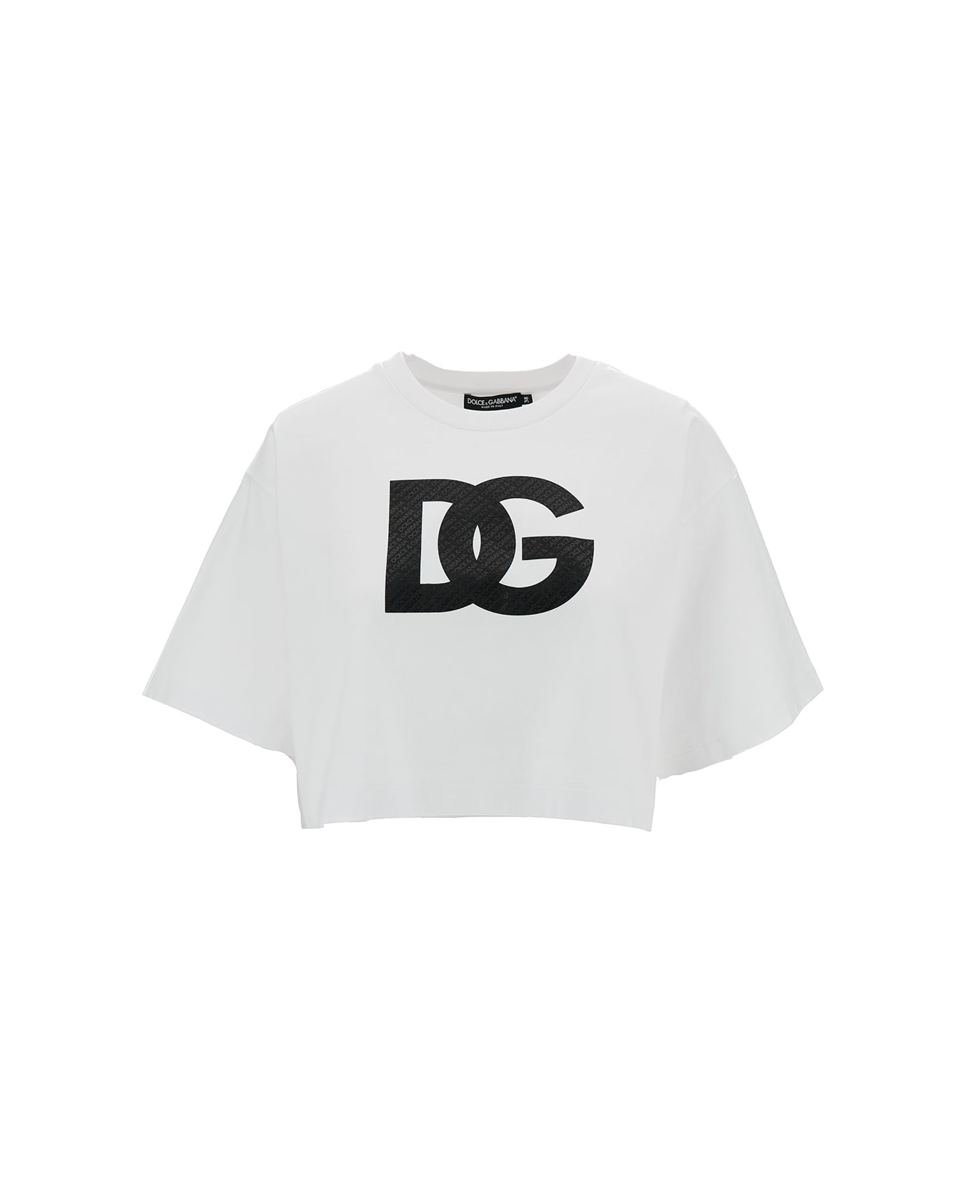 Dolce & Gabbana Crewneck T-shirt With Dg Logo Ptint In Cotton - White