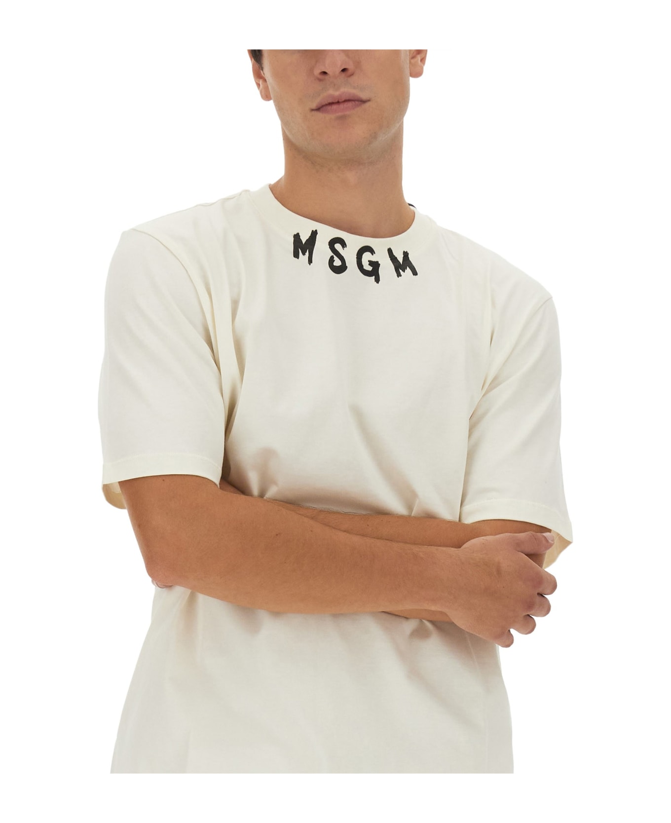MSGM Logo Print T-shirt - Crema