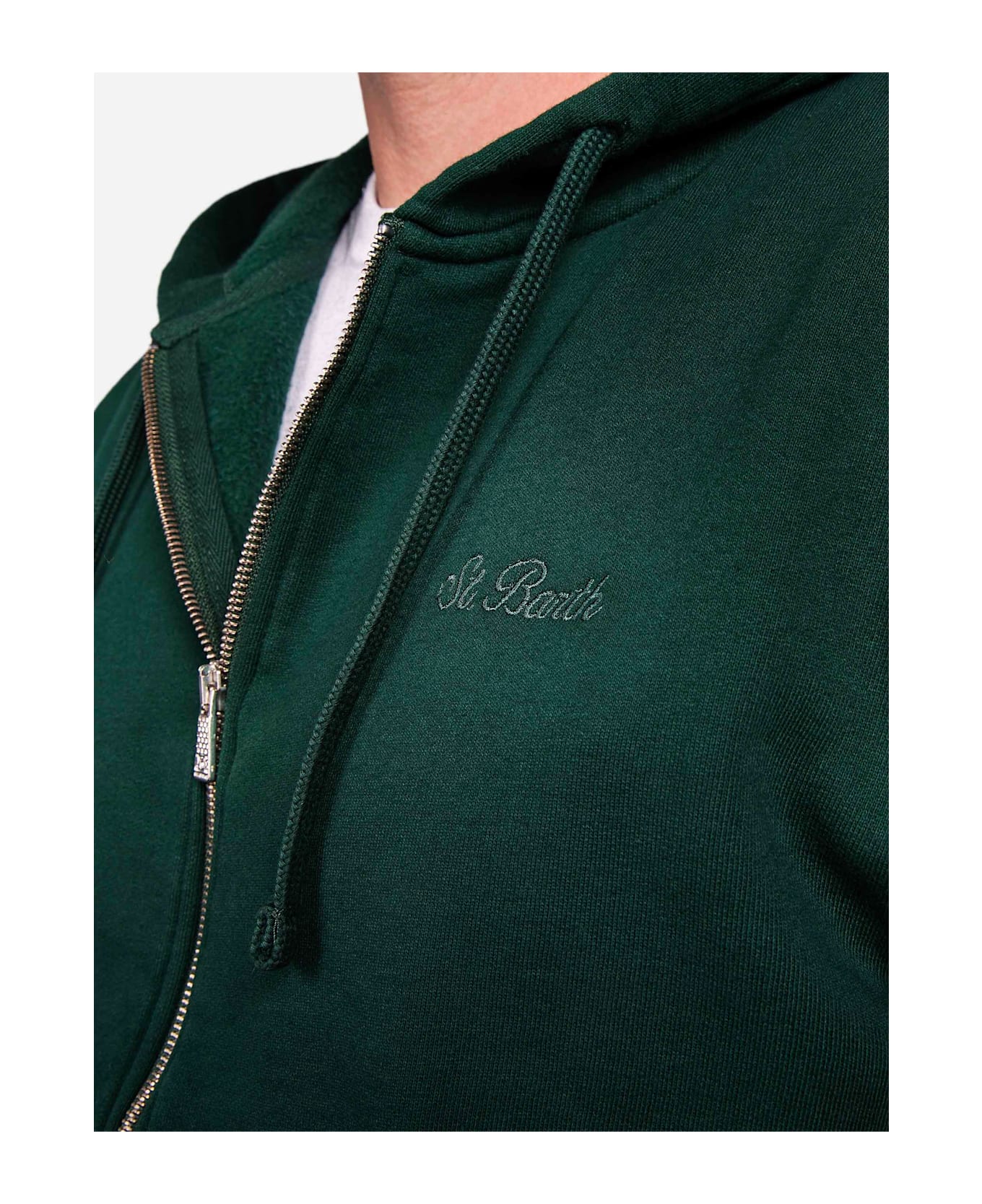 MC2 Saint Barth Man Green Zipped And Hooded Sweatshirt Mercer With St. Barth Embroidery - APPLE GREEN